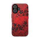 Woman holding Keahi Pua MagSafe iPhone Case - Hawaiian Fire Flower Red Tribal Floral Design - The Local Banyan