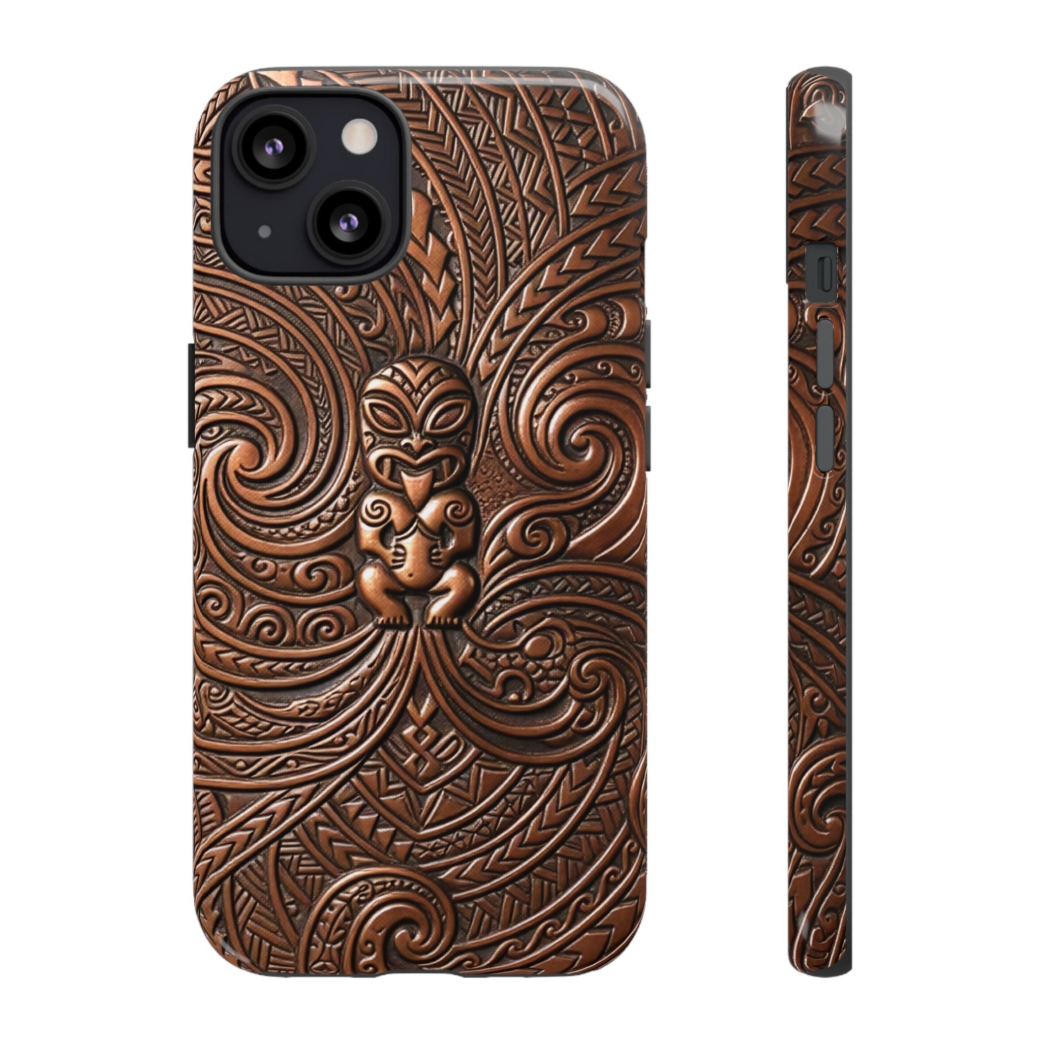 Paa Guardian Tough iPhone Case iPhone 13 Glossy - Hawaiian Copper Carved Tiki Polynesian Design - The Local Banyan