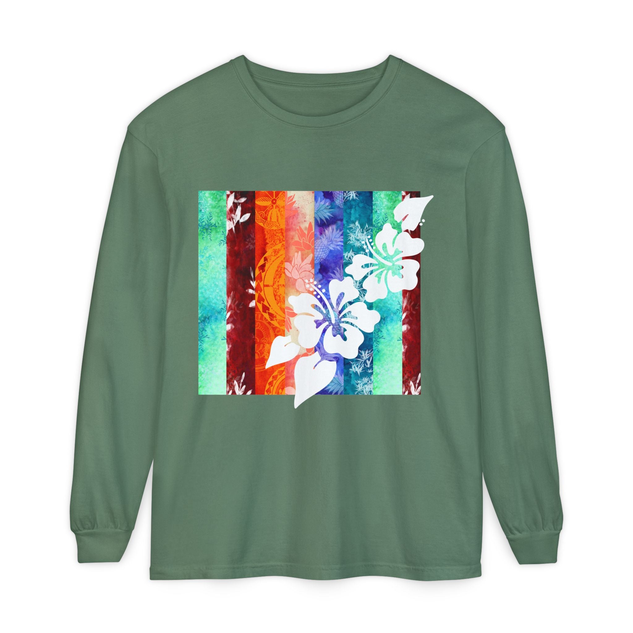 Tropical Vibes Garment Dyed Long Sleeve Tee Light Green S The Local Banyan