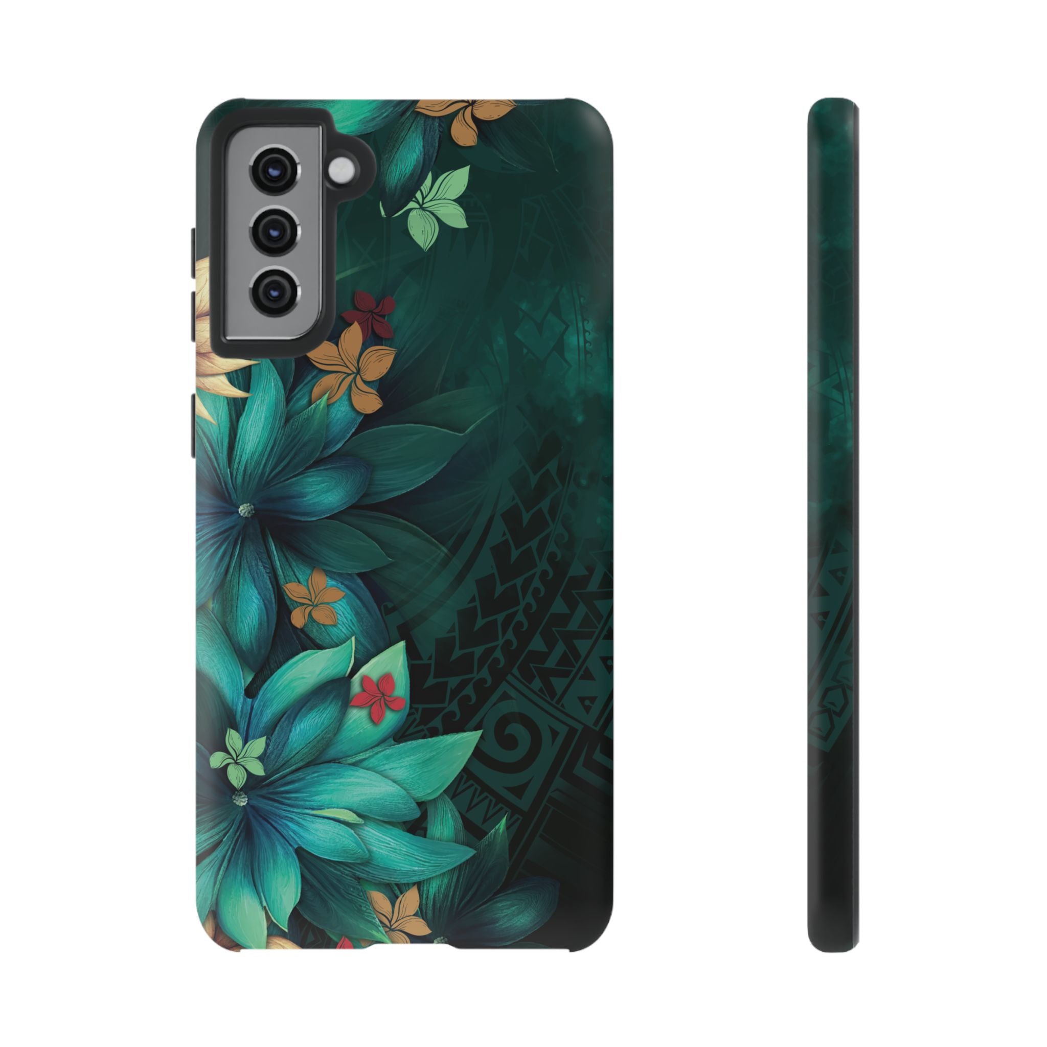 Aloha Whispers Tough Samsung Galaxy Case Samsung Galaxy S21 Plus Matte - Hawaiian Abstract Green Floral Polynesian Design - The Local Banyan