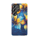 Pua La Tough Samsung Galaxy Case Detail View - Hawaiian Golden Hibiscus Sun Flower Sapphire Design Close Up - The Local Banyan