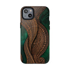 Island Kalai MagSafe iPhone Case iPhone 14 Plus Glossy - Hawaiian Carved Wood Grain Emerald Green Tribal Design - The Local Banyan
