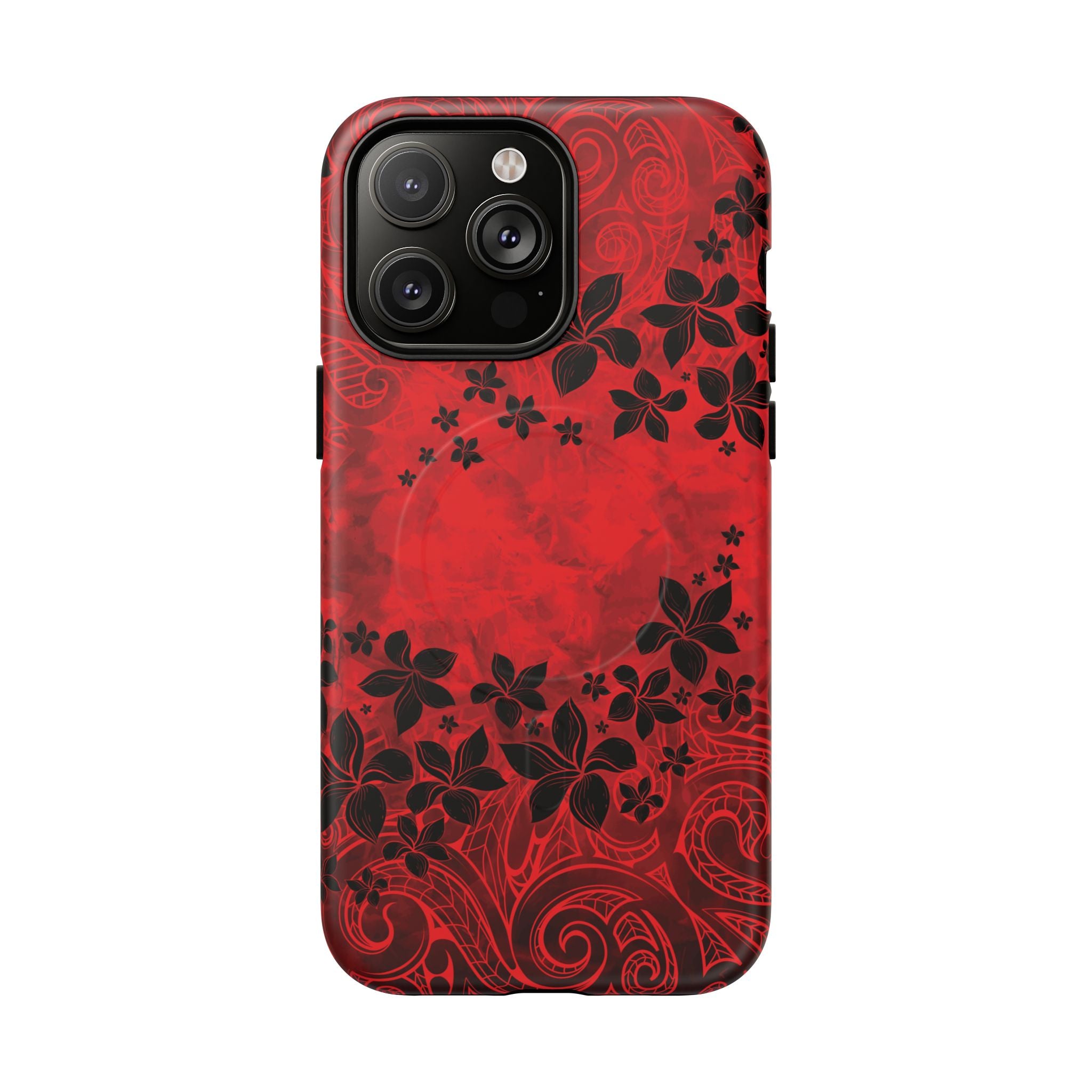 Keahi Pua MagSafe iPhone Case iPhone 14 Pro Max Matte - Hawaiian Fire Flower Red Tribal Floral Design - The Local Banyan