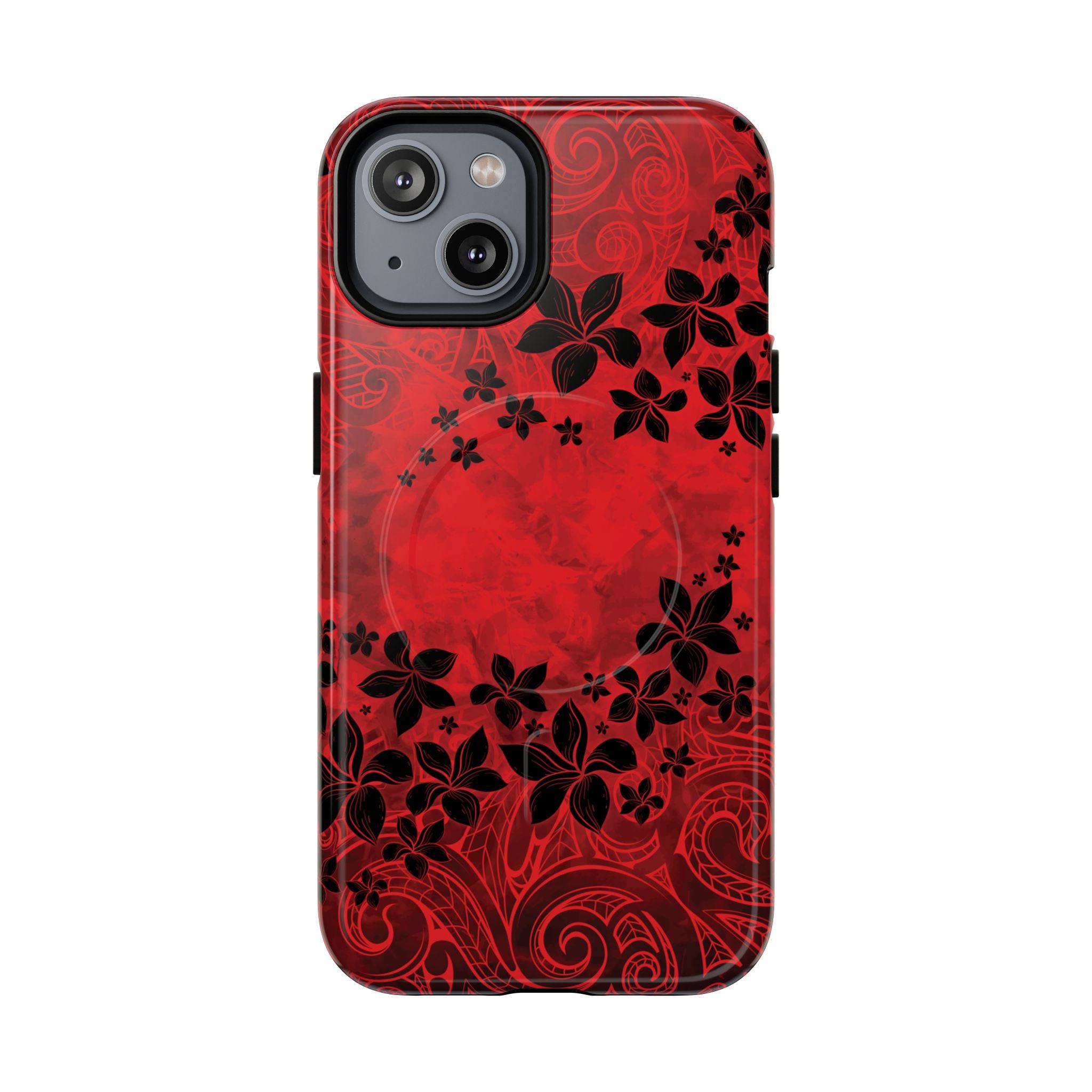 Keahi Pua MagSafe iPhone Case iPhone 14 Glossy - Hawaiian Fire Flower Red Tribal Floral Design - The Local Banyan