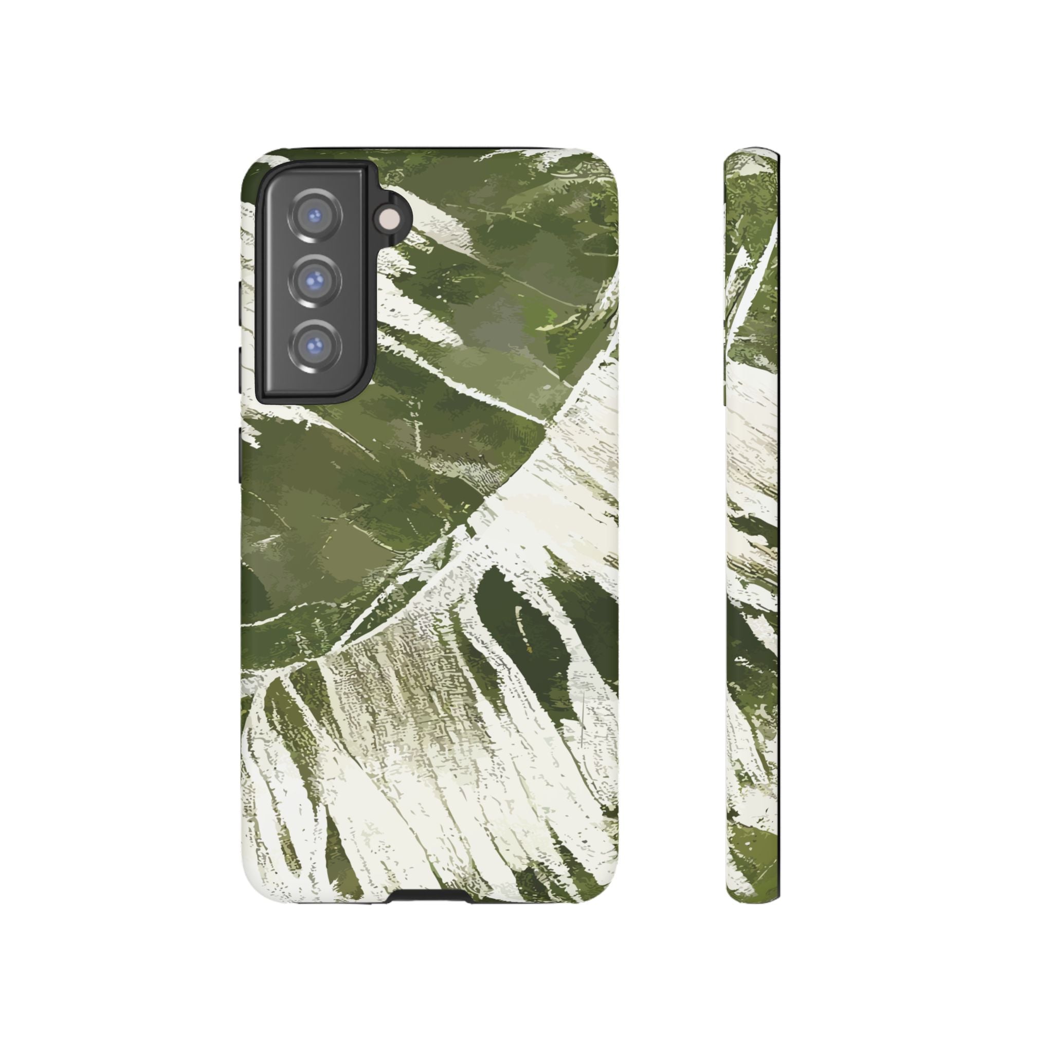 Island Breeze Tough Samsung Galaxy Case Samsung Galaxy S21 FE Matte - Hawaiian Palm Leaf Olive Green Botanical Design - The Local Banyan