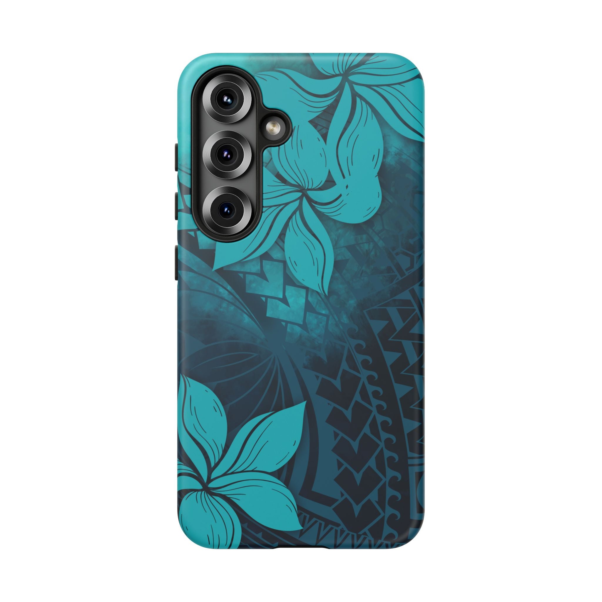 Moana Bloom Tough Samsung Galaxy Case Detail View - Hawaiian Teal Plumeria Ocean Tribal Design Close Up - The Local Banyan