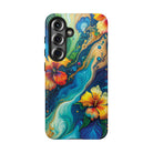 Aloalo Drift Tough Samsung Galaxy Case Detail View - Hawaiian Hibiscus Teal Ocean Wave Design Close Up - The Local Banyan