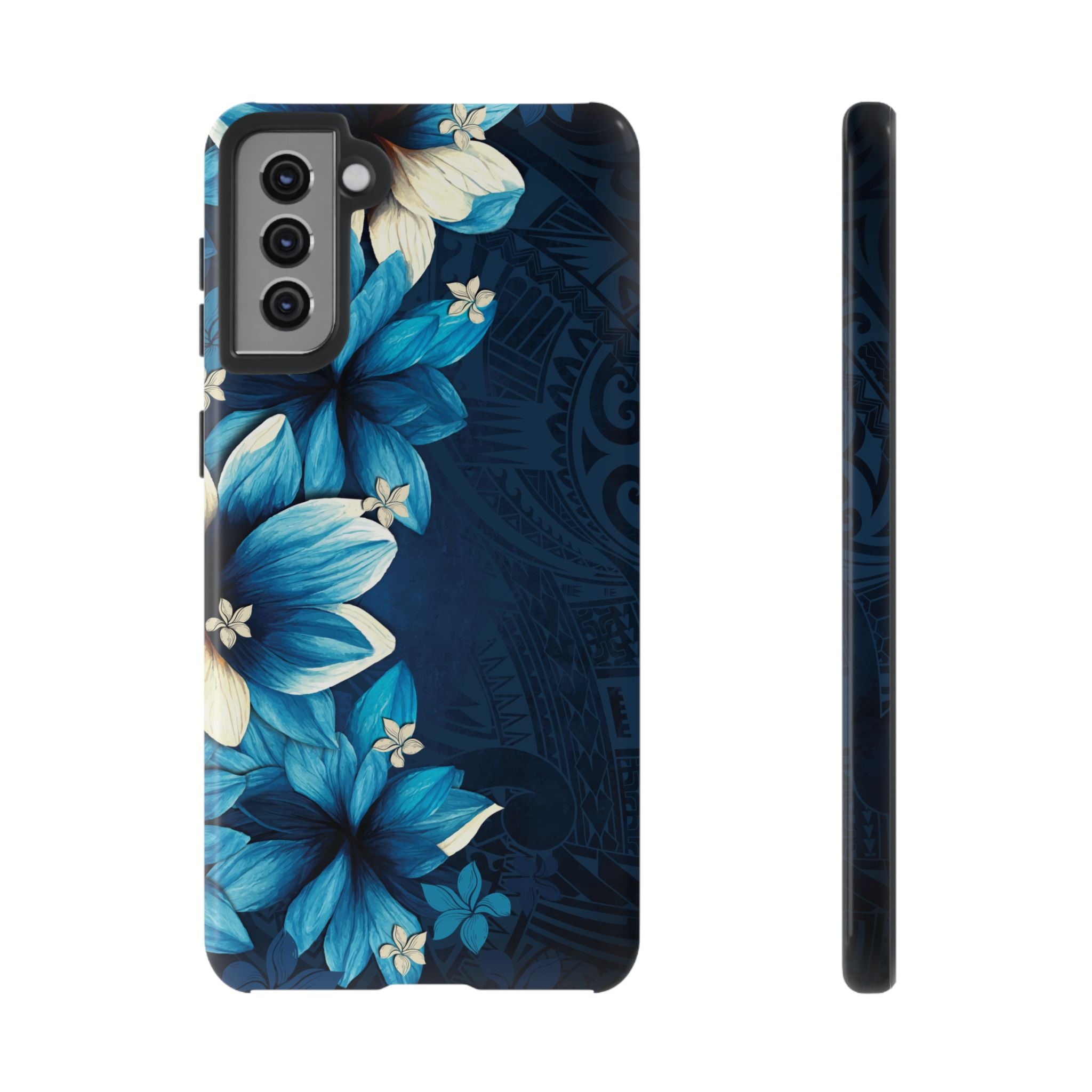 Leilani Nights Tough Samsung Galaxy Case Samsung Galaxy S21 Plus Glossy - Hawaiian Dark Blue Floral Polynesian Design - The Local Banyan