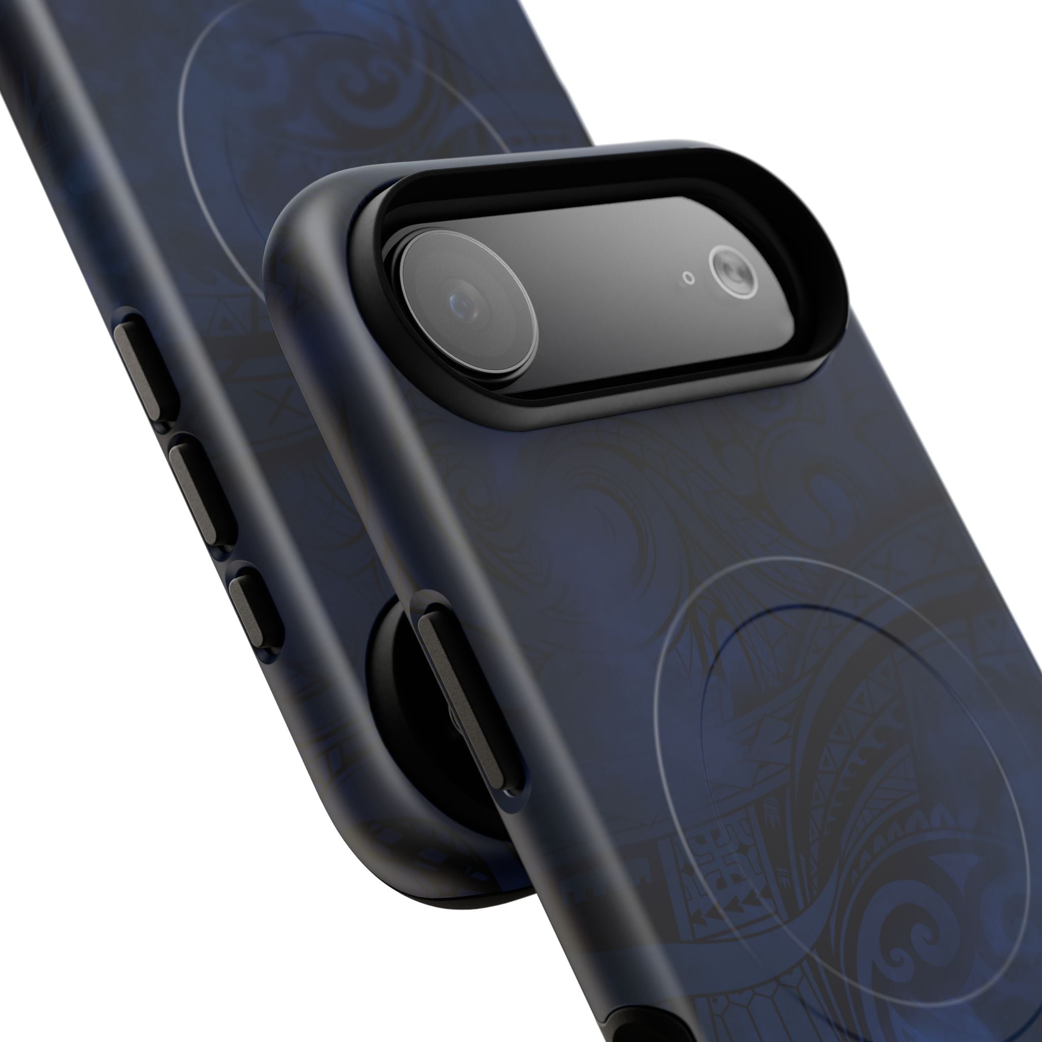Midnight Essence MagSafe iPhone Case Detail View - Hawaiian Midnight Navy Polynesian Tribal Design Close Up - The Local Banyan