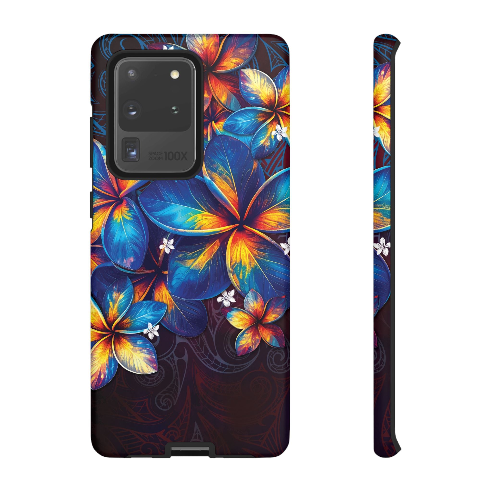 Nohea Twilight Tough Samsung Galaxy Case Samsung Galaxy S20 Ultra Matte - Hawaiian Blue Orange Plumeria Twilight Design - The Local Banyan