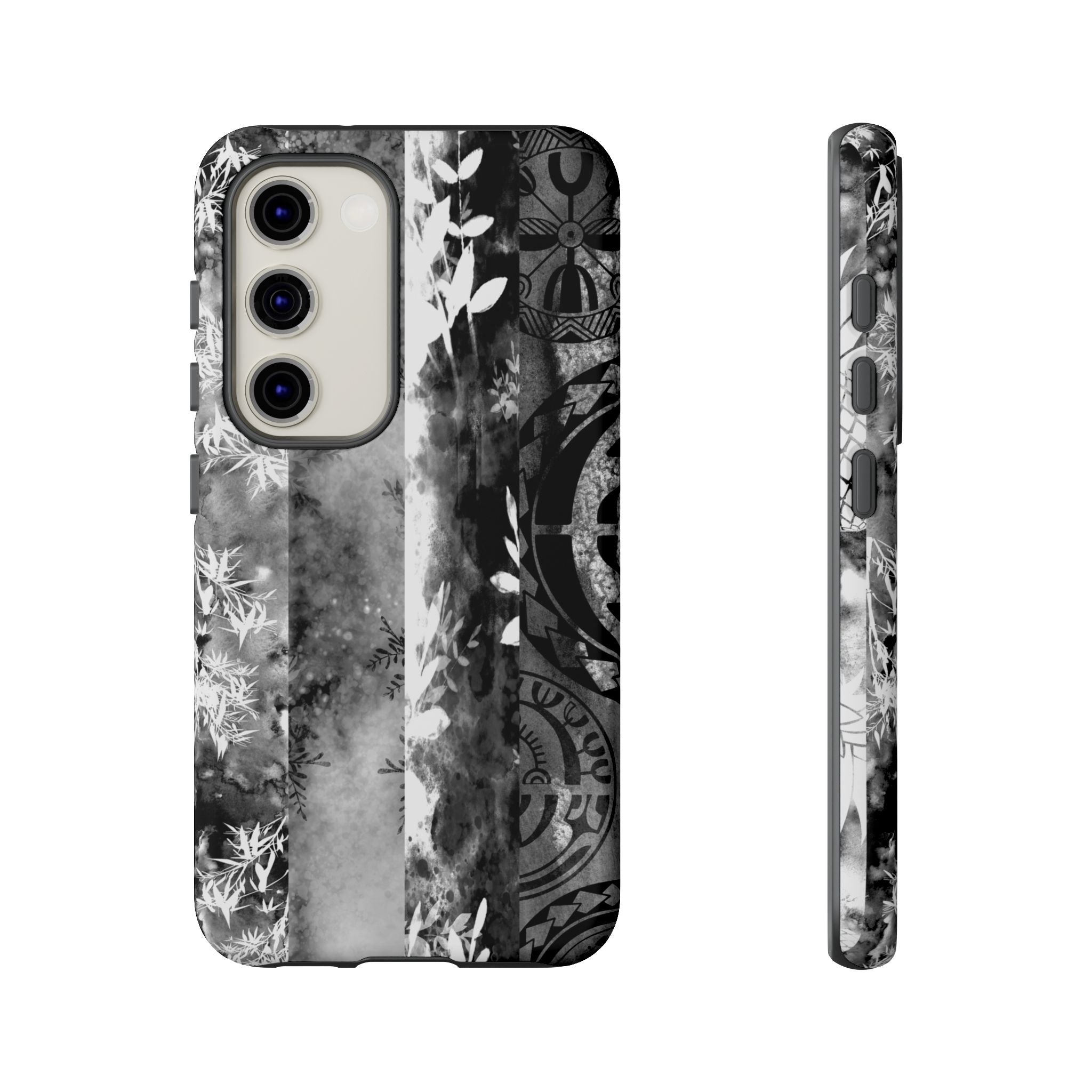 Monochrome Oasis Tough Samsung Galaxy Case Side View - Dual Layer Drop Protection Hawaiian Phone Case - The Local Banyan