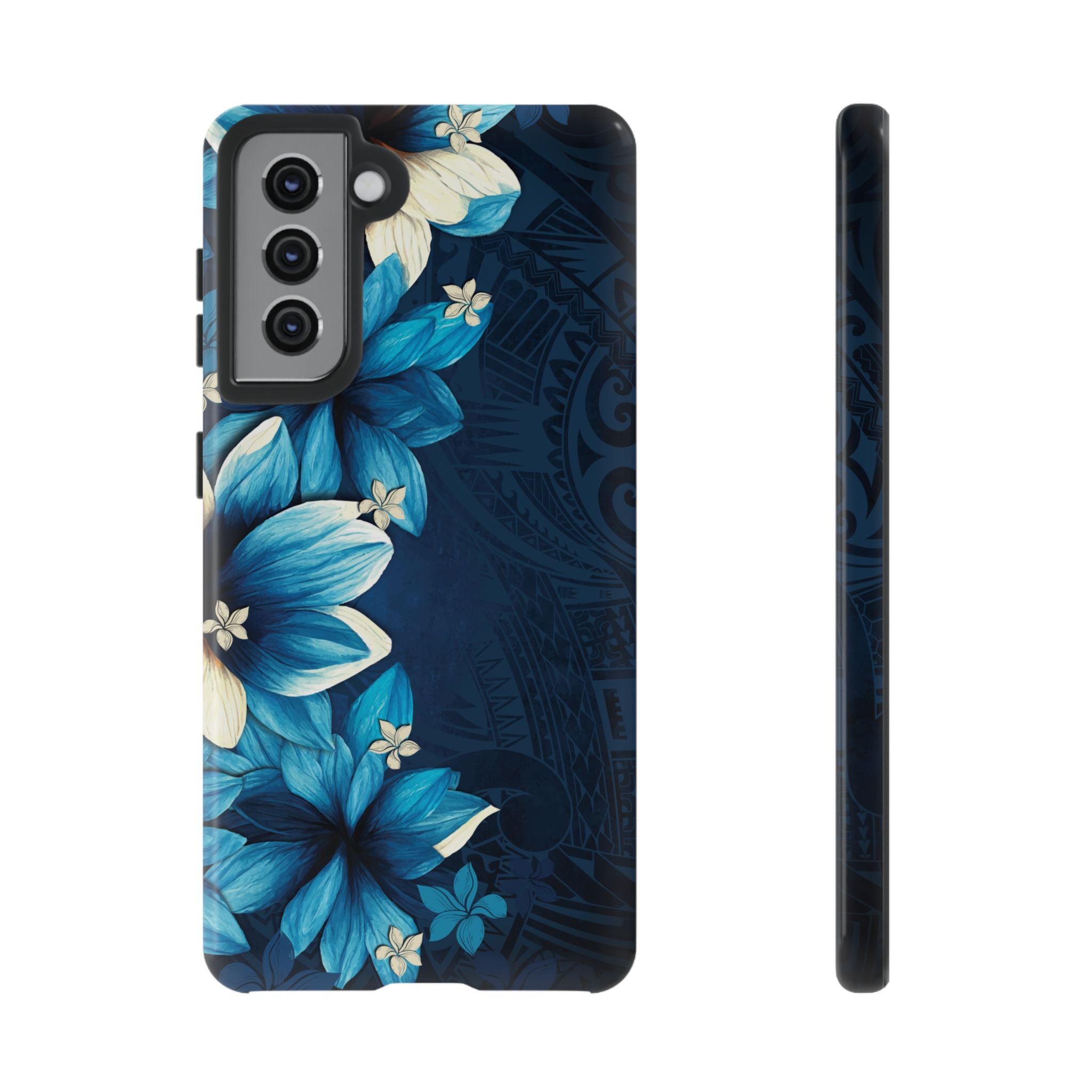 Leilani Nights Tough Samsung Galaxy Case Samsung Galaxy S21 Glossy - Hawaiian Dark Blue Floral Polynesian Design - The Local Banyan