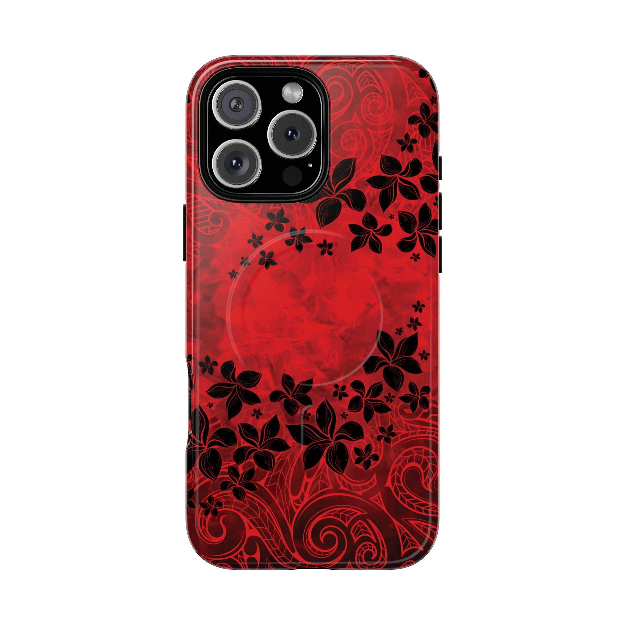 Keahi Pua MagSafe iPhone Case iPhone 16 Pro Max Glossy - Hawaiian Fire Flower Red Tribal Floral Design - The Local Banyan