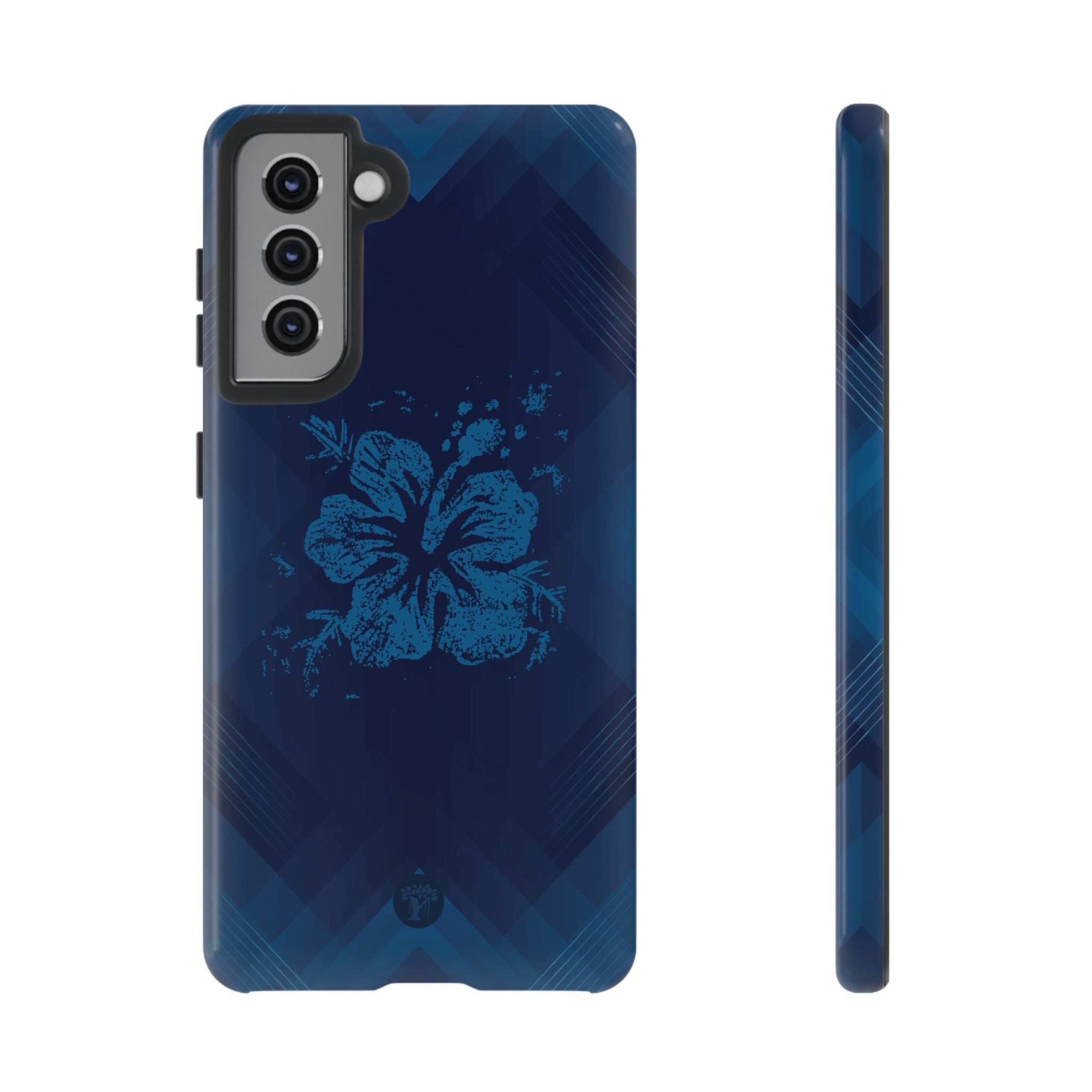 Kikokiko Lehua Tough Samsung Galaxy Case Samsung Galaxy S21 Glossy - Hawaiian Navy Blue Geometric Hibiscus Design - The Local Banyan