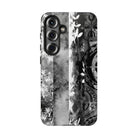 Woman holding Monochrome Oasis Tough Samsung Galaxy Case - Hawaiian Black White Botanical Tribal Design - The Local Banyan
