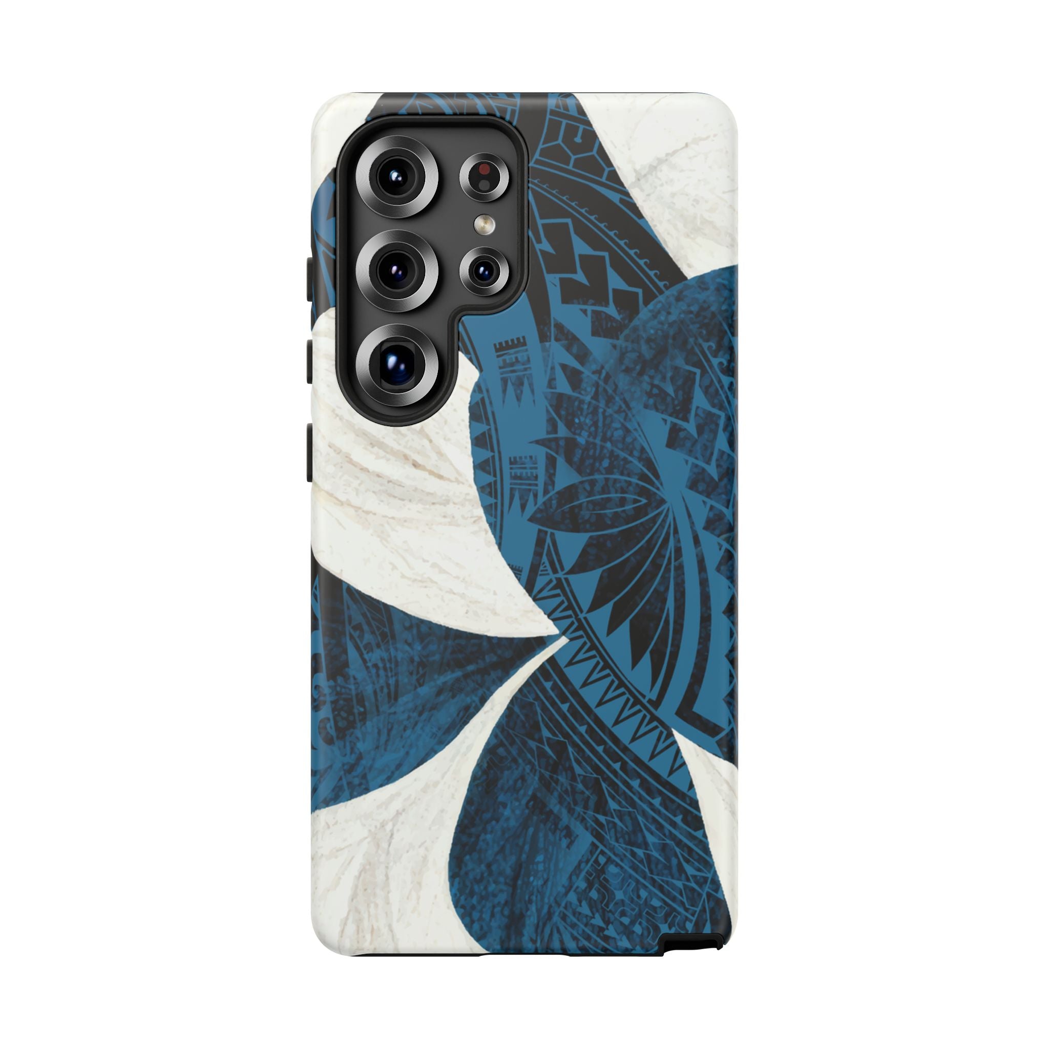 Hana Breeze Tough Samsung Galaxy Case Detail View - Hawaiian Blue Plumeria Polynesian Botanical Design Close Up - The Local Banyan