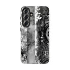 Monochrome Oasis Tough Samsung Galaxy Case Detail View - Hawaiian Black White Botanical Tribal Design Close Up - The Local Banyan