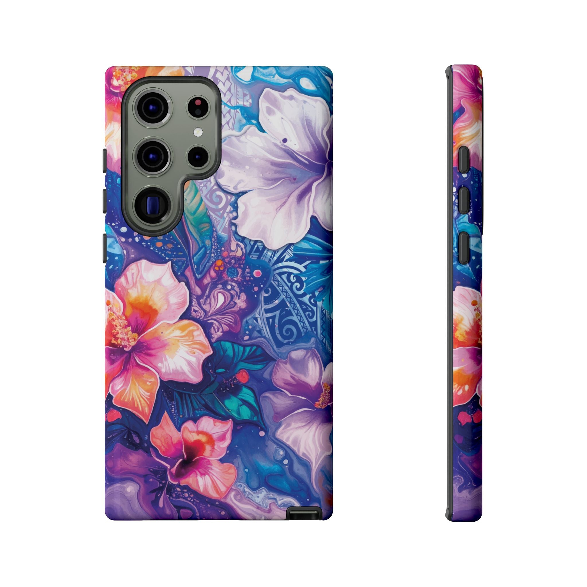 Woman holding Aloha Wai Tough Samsung Galaxy Case - Hawaiian Aloha Tropical Floral Design - The Local Banyan