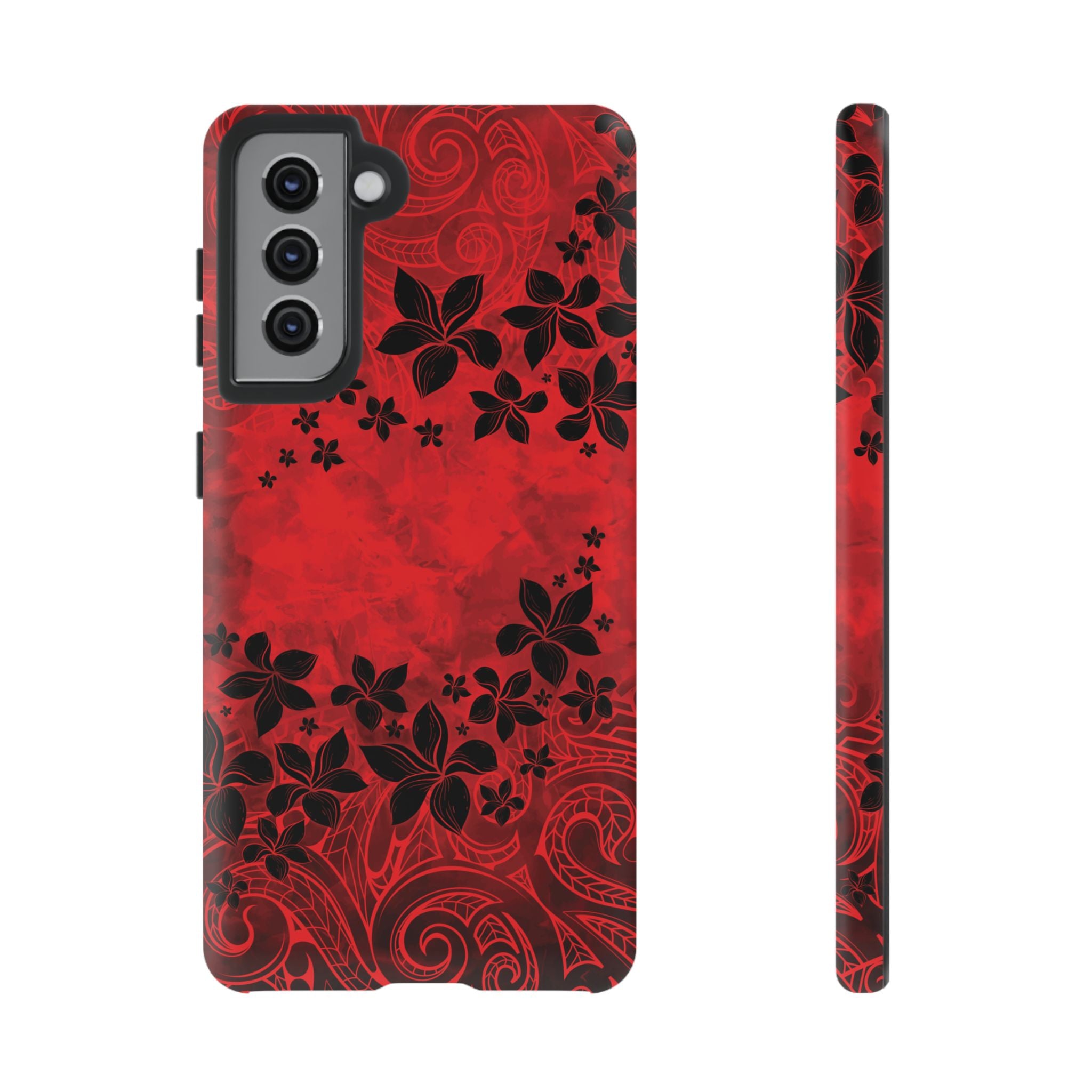 Keahi Pua Tough Samsung Galaxy Case Samsung Galaxy S21 Matte - Hawaiian Fire Flower Red Tribal Floral Design - The Local Banyan