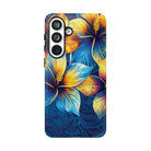 Pua La Tough Samsung Galaxy Case Detail View - Hawaiian Golden Hibiscus Sun Flower Sapphire Design Close Up - The Local Banyan