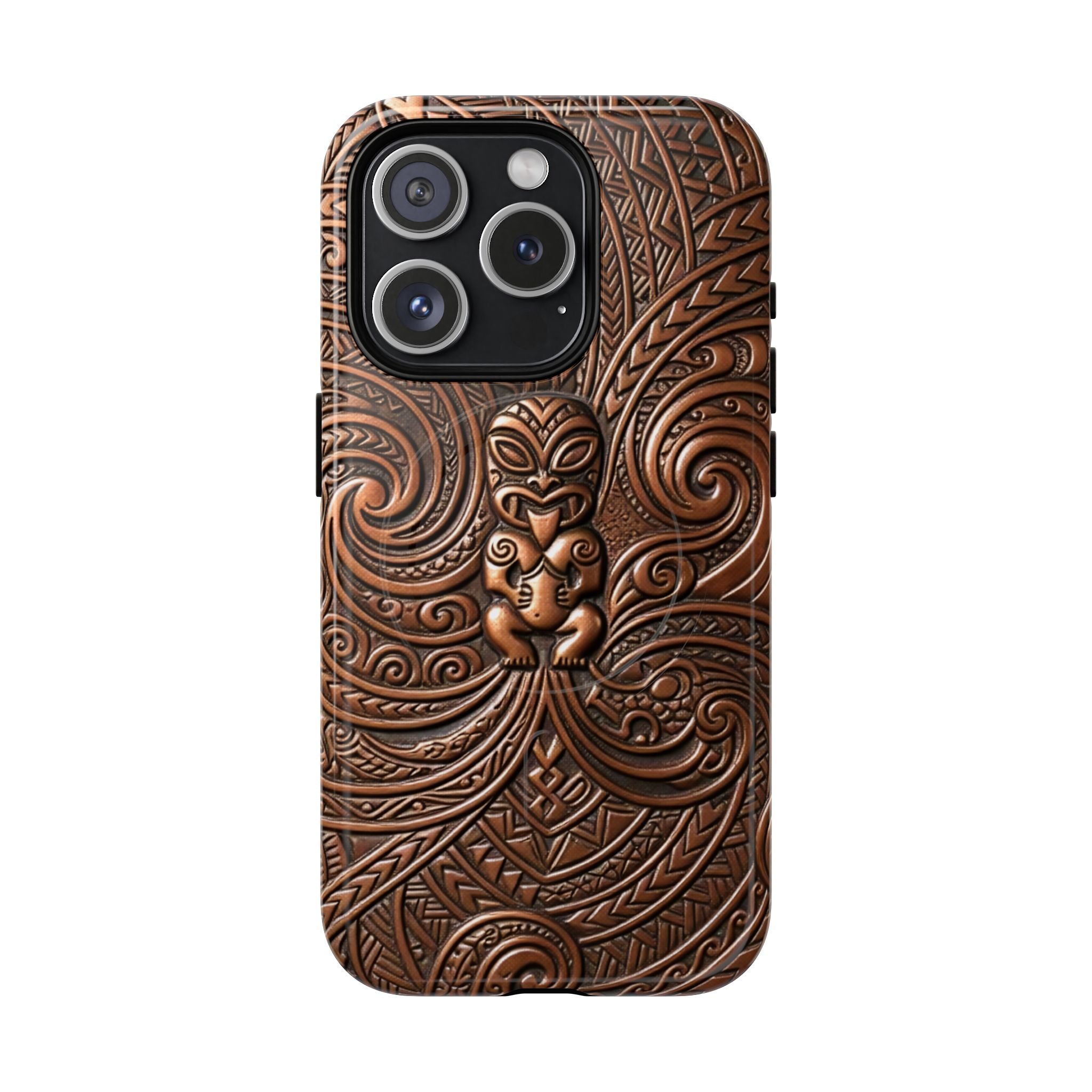 Paa Guardian MagSafe iPhone Case iPhone 15 Pro Glossy - Hawaiian Copper Carved Tiki Polynesian Design - The Local Banyan