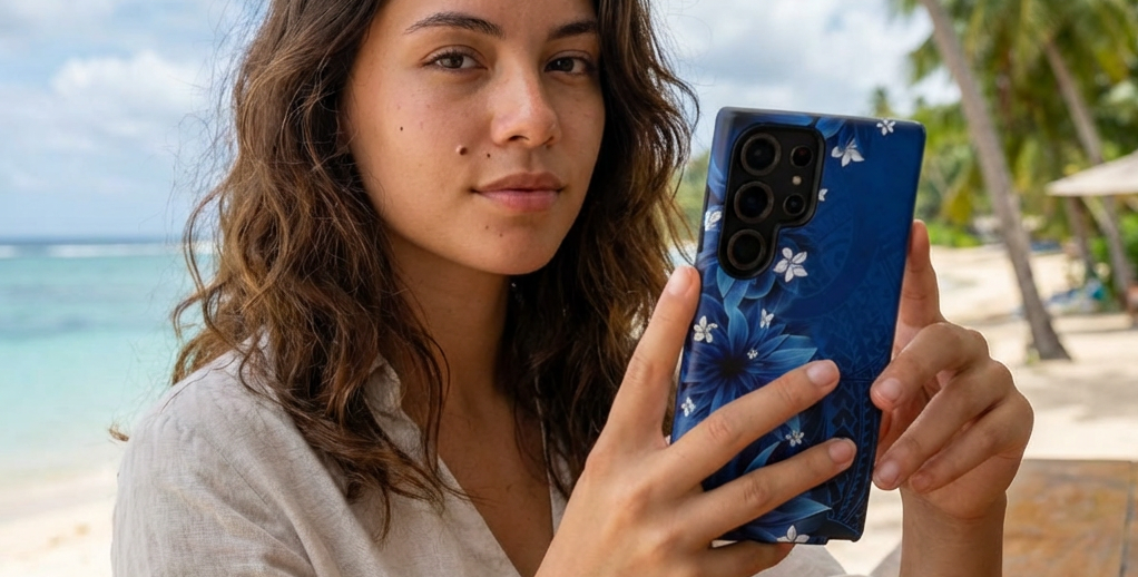 Hoku Pua Tough Samsung Galaxy Case Samsung Galaxy S25 Ultra Matte - Hawaiian Blue Star Flower Polynesian Design - The Local Banyan