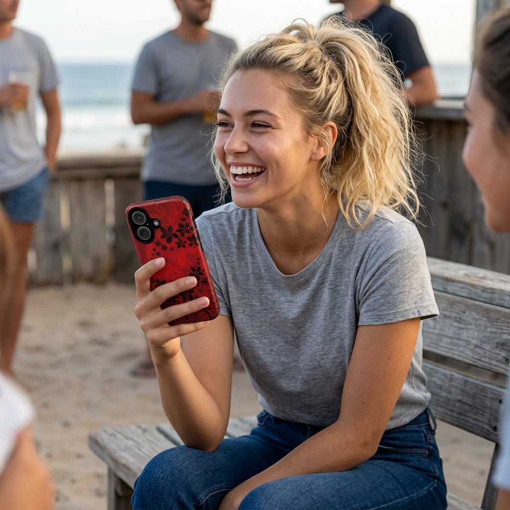 Keahi Pua MagSafe iPhone Case iPhone 16 Matte - Hawaiian Fire Flower Red Tribal Floral Design - The Local Banyan