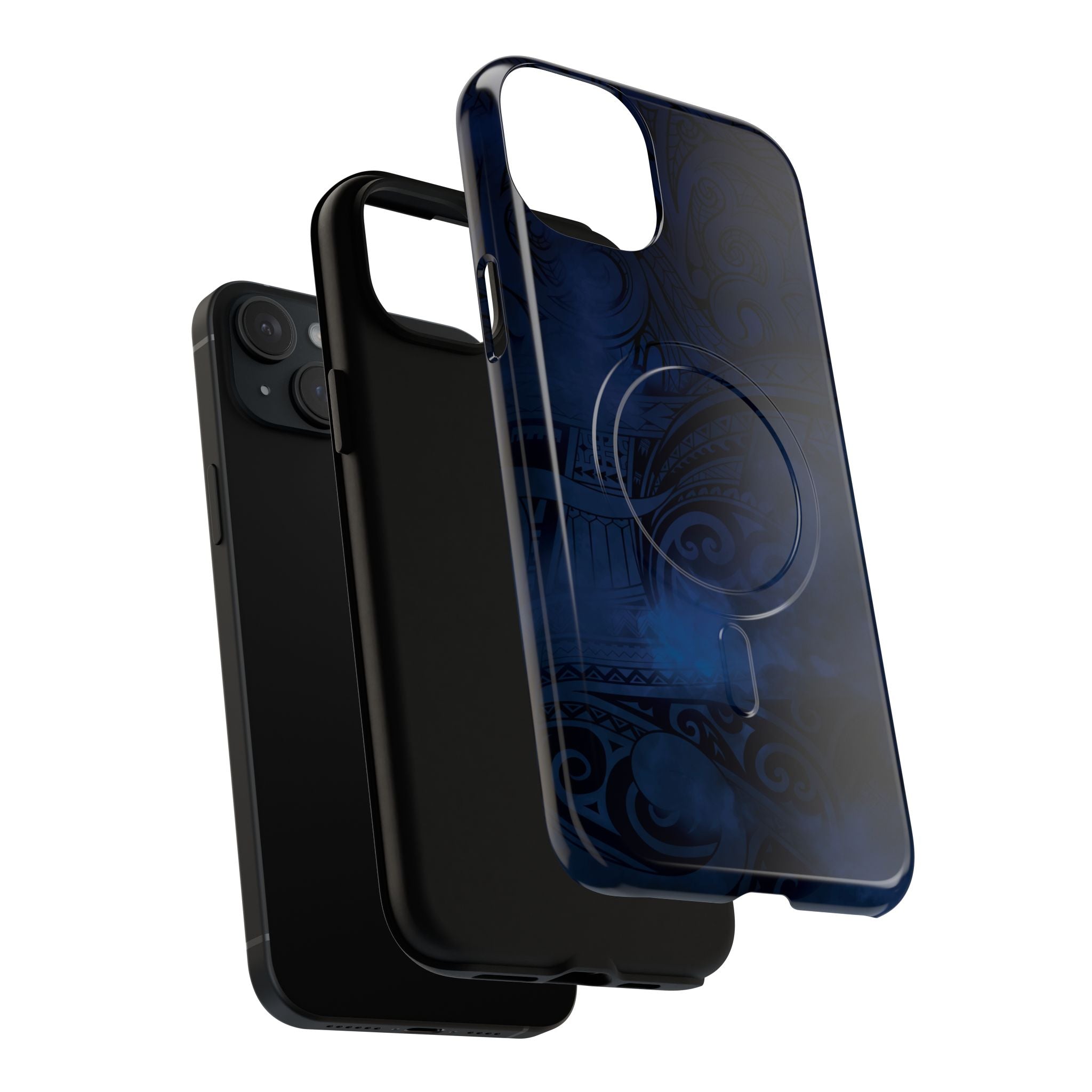 Woman holding Midnight Essence MagSafe iPhone Case - Hawaiian Midnight Navy Polynesian Tribal Design - The Local Banyan