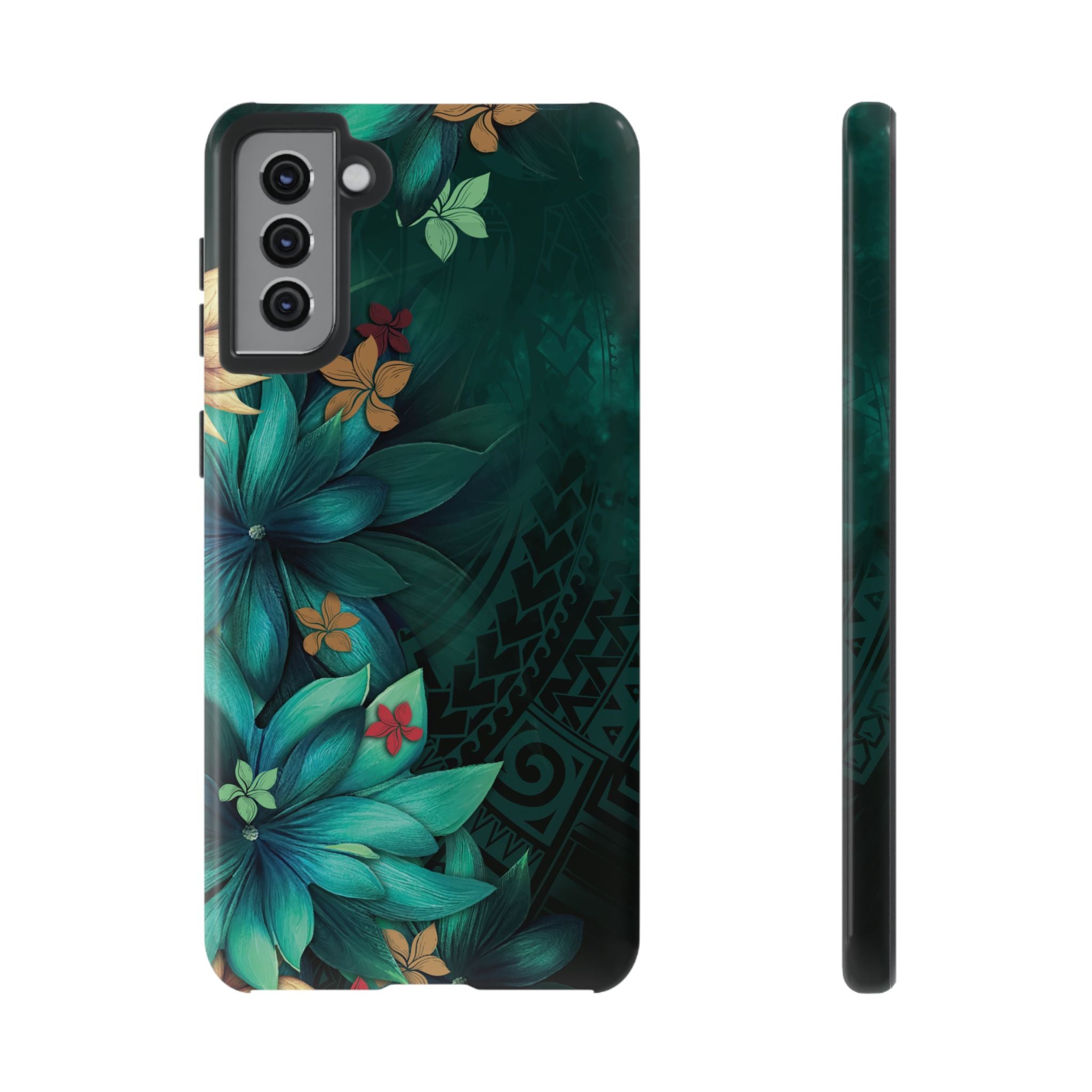 Aloha Whispers Tough Samsung Galaxy Case Samsung Galaxy S21 Plus Glossy - Hawaiian Abstract Green Floral Polynesian Design - The Local Banyan