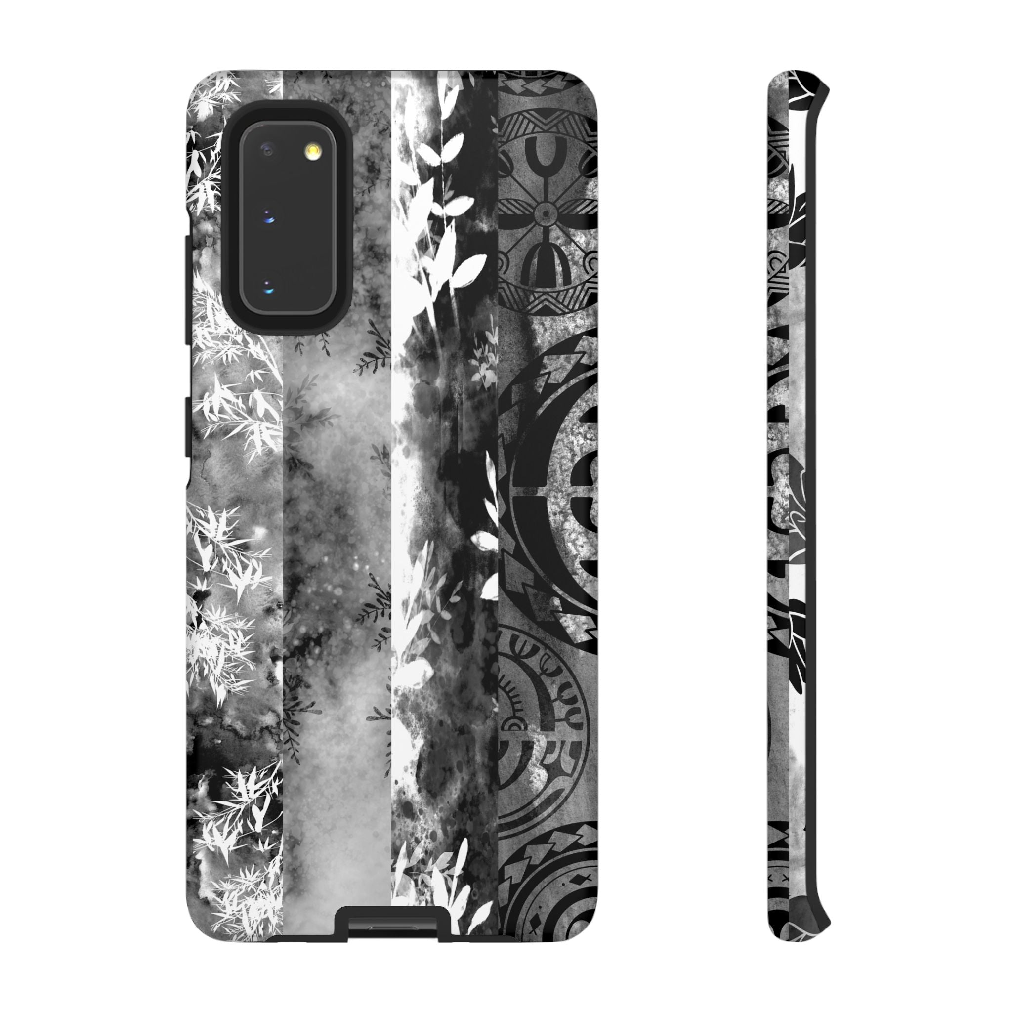 Monochrome Oasis Tough Samsung Galaxy Case Samsung Galaxy S20 Matte - Hawaiian Black White Botanical Tribal Design - The Local Banyan