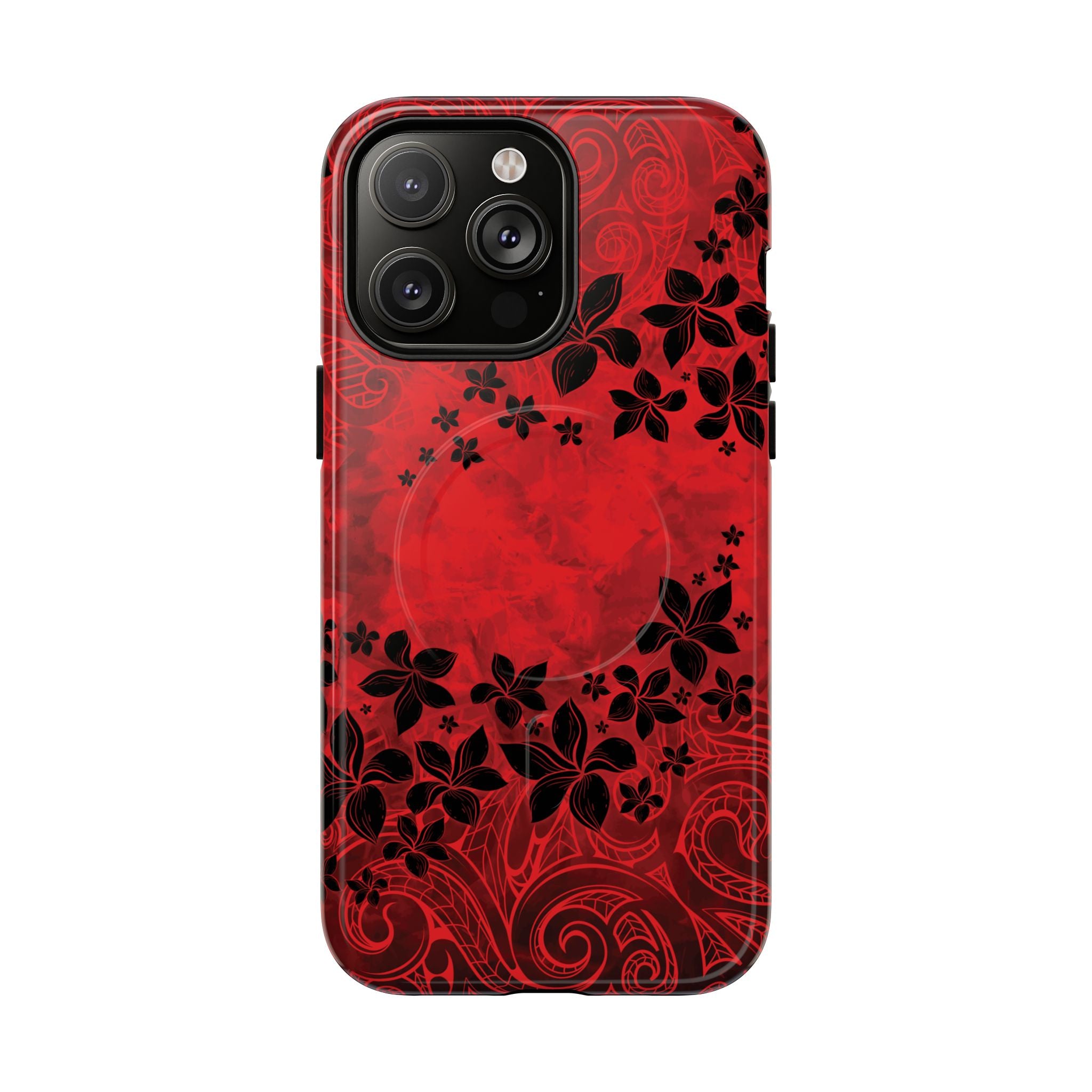 Keahi Pua MagSafe iPhone Case iPhone 14 Pro Max Glossy - Hawaiian Fire Flower Red Tribal Floral Design - The Local Banyan