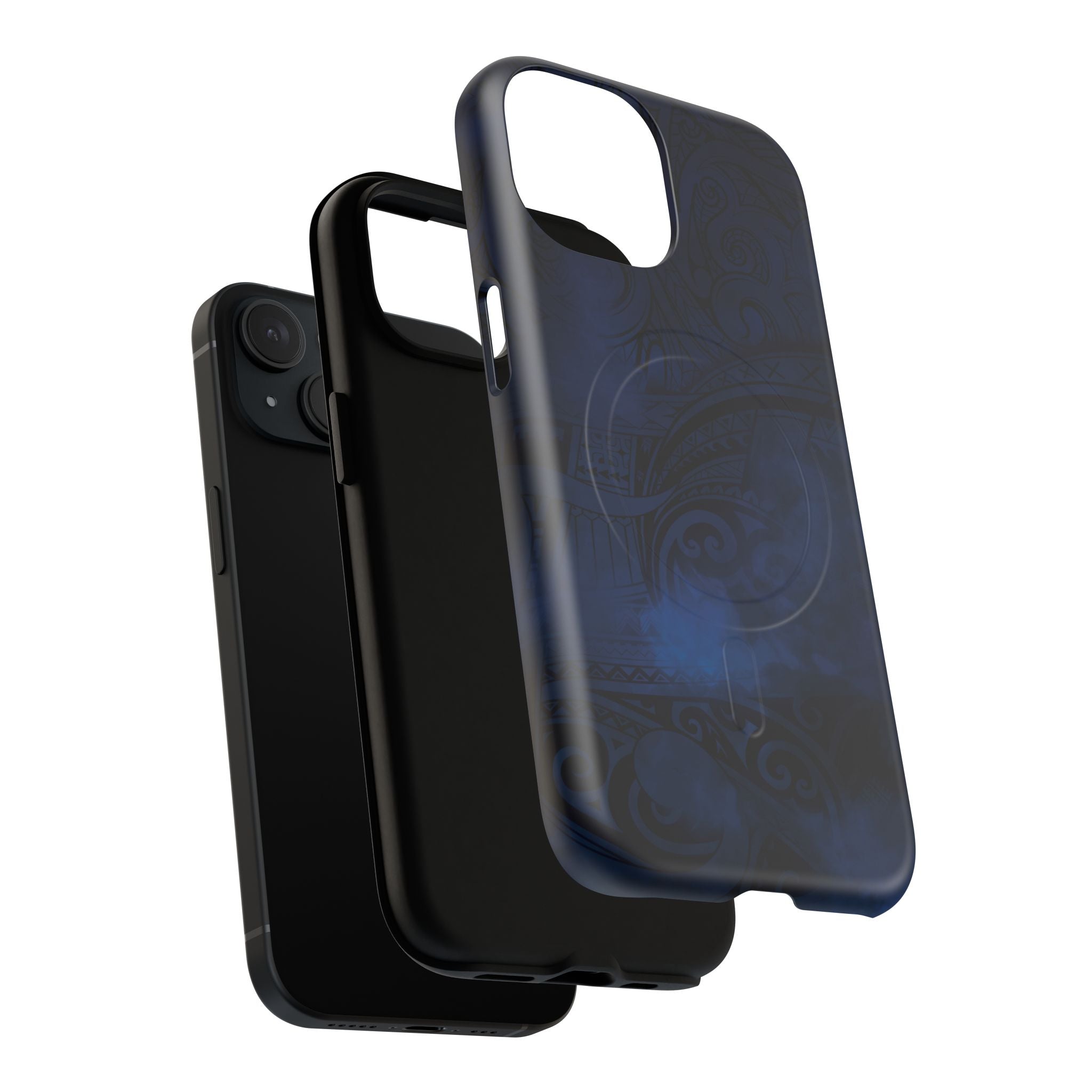 Woman holding Midnight Essence MagSafe iPhone Case - Hawaiian Midnight Navy Polynesian Tribal Design - The Local Banyan