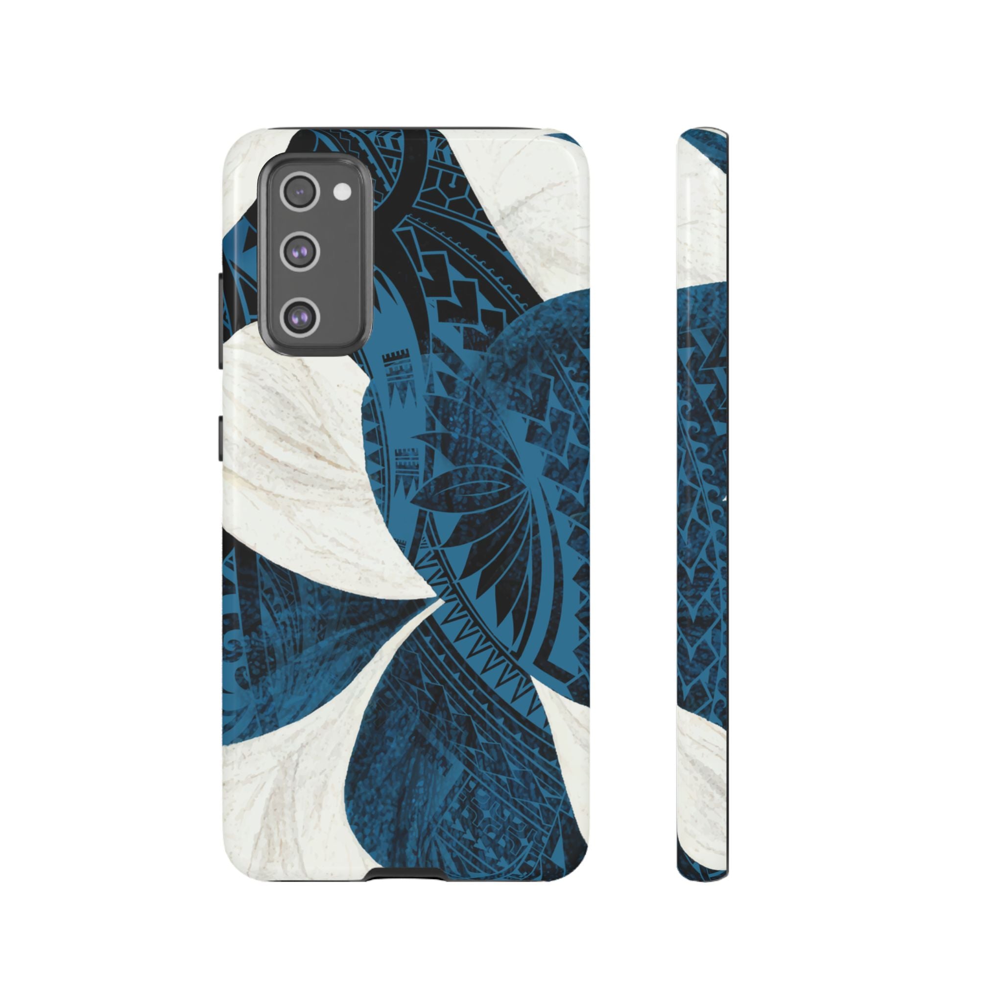 Hana Breeze Tough Samsung Galaxy Case Samsung Galaxy S20 FE Glossy - Hawaiian Blue Plumeria Polynesian Botanical Design - The Local Banyan