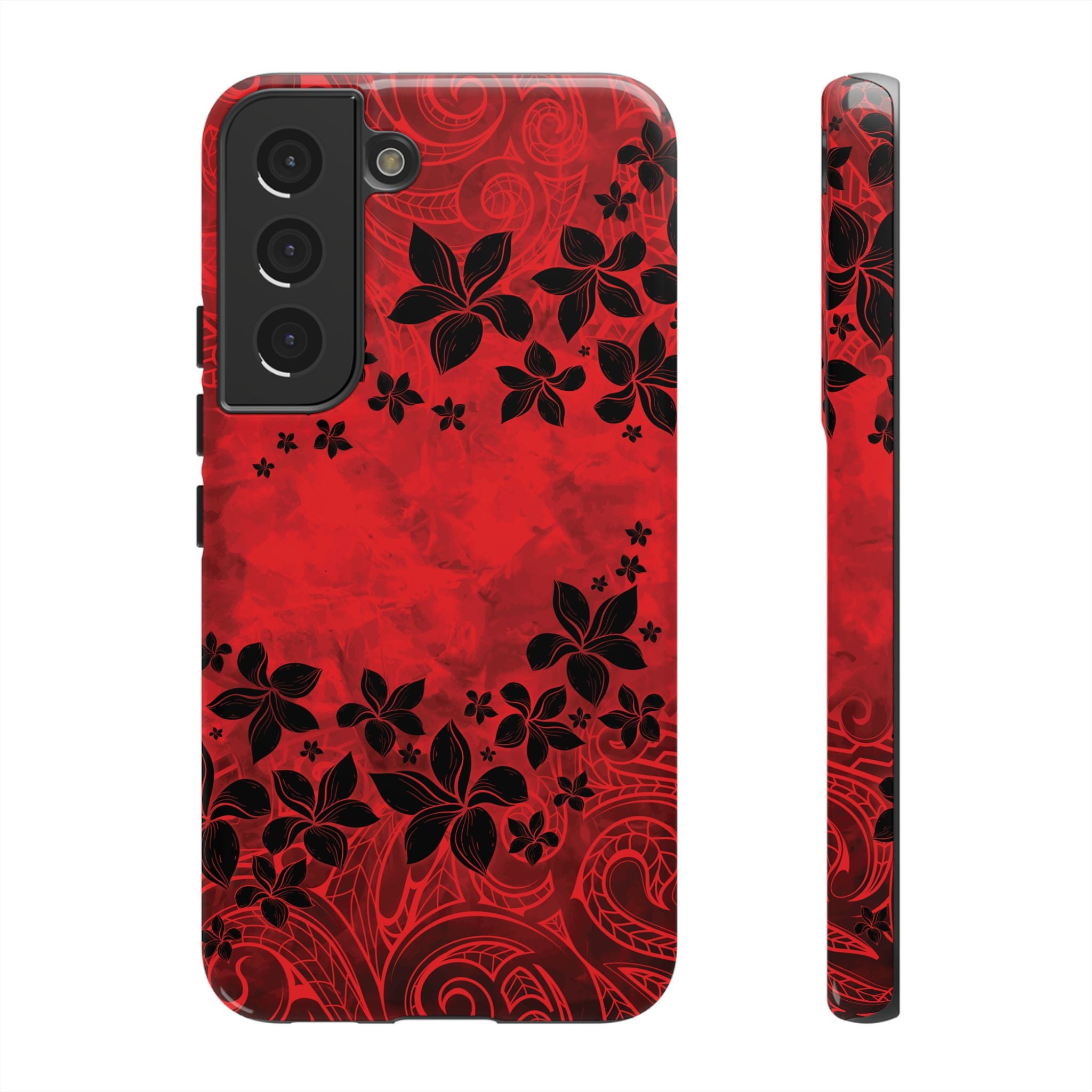 Keahi Pua Tough Samsung Galaxy Case Samsung Galaxy S22 Glossy - Hawaiian Fire Flower Red Tribal Floral Design - The Local Banyan