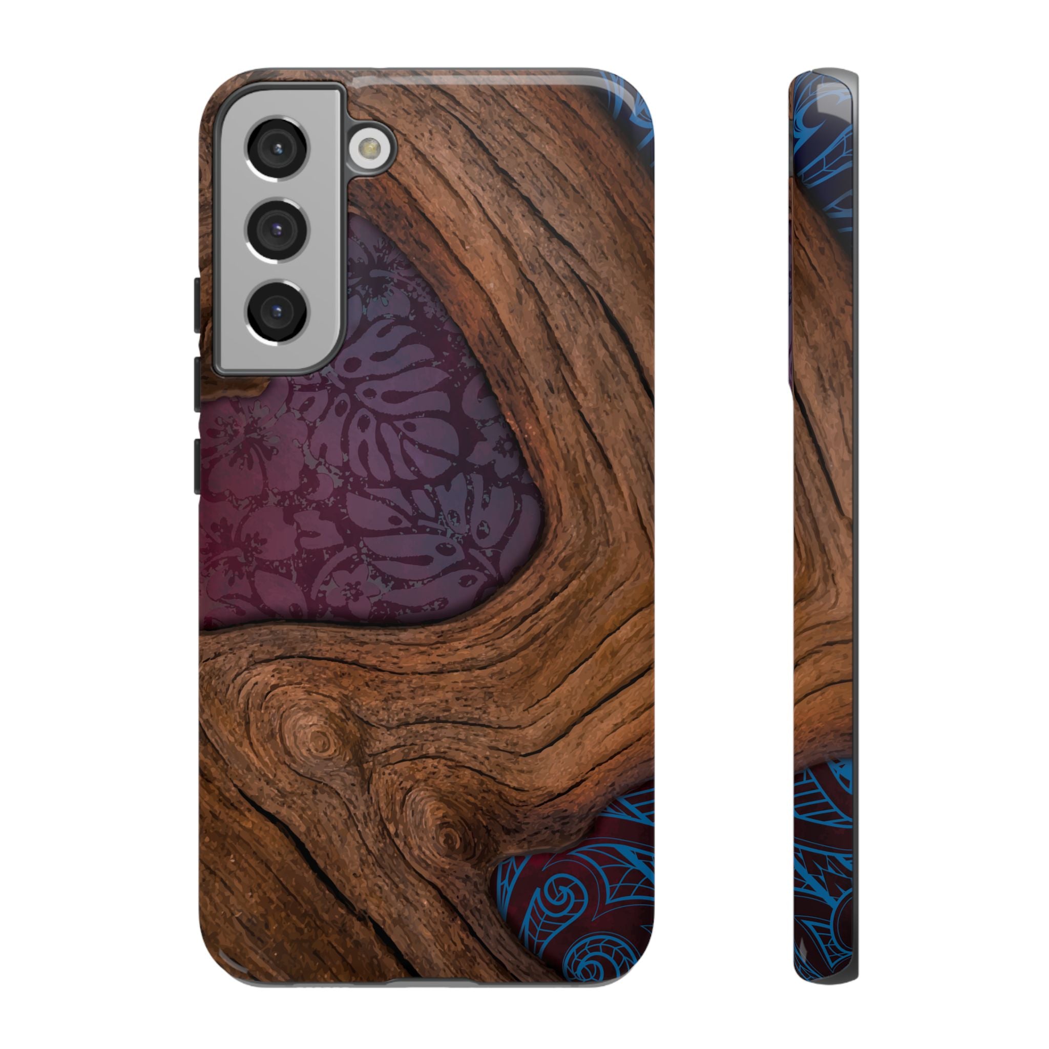 Rooted Tough Samsung Galaxy Case Samsung Galaxy S22 Plus Glossy - Hawaiian Koa Wood Island Strength Tribal Design - The Local Banyan