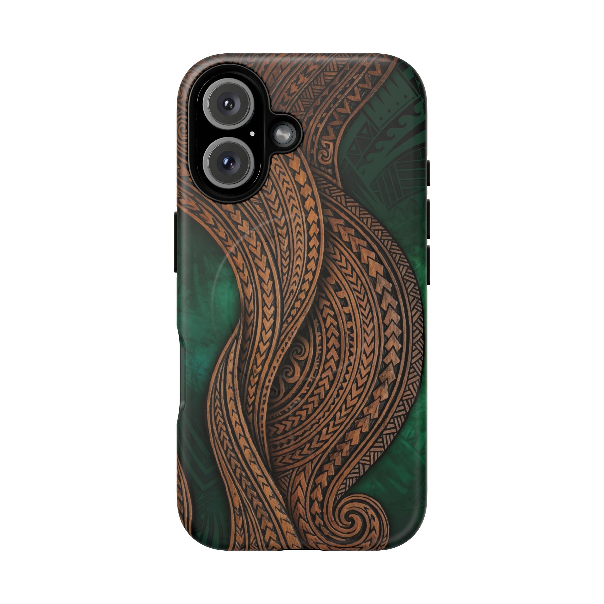 Island Kalai MagSafe iPhone Case iPhone 16 Matte - Hawaiian Carved Wood Grain Emerald Green Tribal Design - The Local Banyan