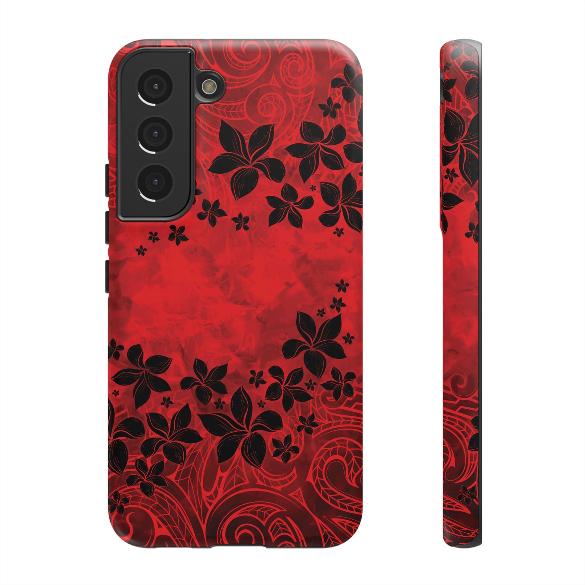 Keahi Pua Tough Samsung Galaxy Case Samsung Galaxy S22 Matte - Hawaiian Fire Flower Red Tribal Floral Design - The Local Banyan