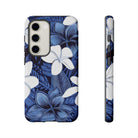 Eternal Blue Plumeria Tough Samsung Galaxy Case Side View - Dual Layer Drop Protection Hawaiian Phone Case - The Local Banyan