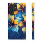 Pua La Tough Samsung Galaxy Case Detail View - Hawaiian Golden Hibiscus Sun Flower Sapphire Design Close Up - The Local Banyan
