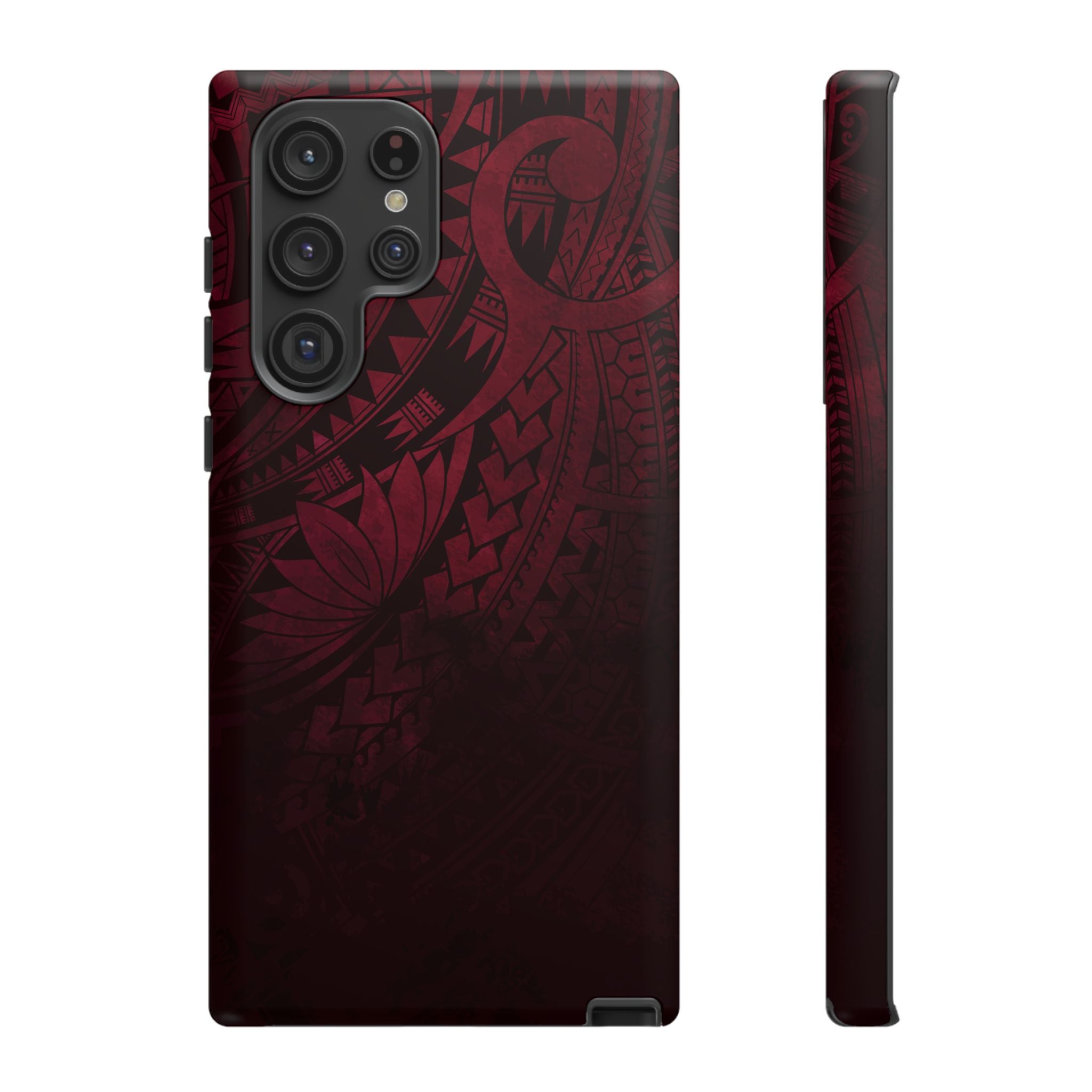 Woman holding Eternal Ember Tough Samsung Galaxy Case - Hawaiian Red Tribal Polynesian Design - The Local Banyan