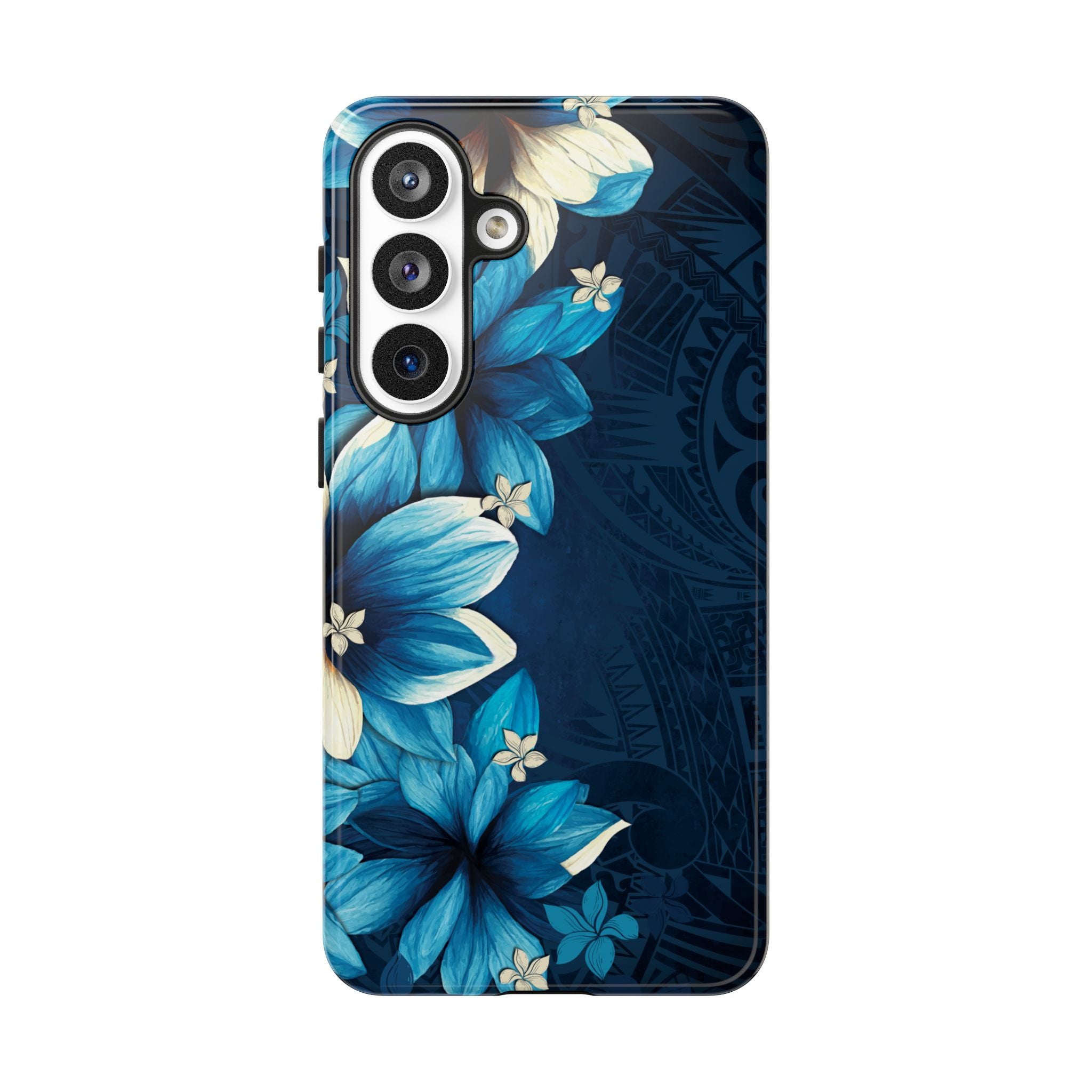 Leilani Nights Tough Samsung Galaxy Case Detail View - Hawaiian Dark Blue Floral Polynesian Design Close Up - The Local Banyan