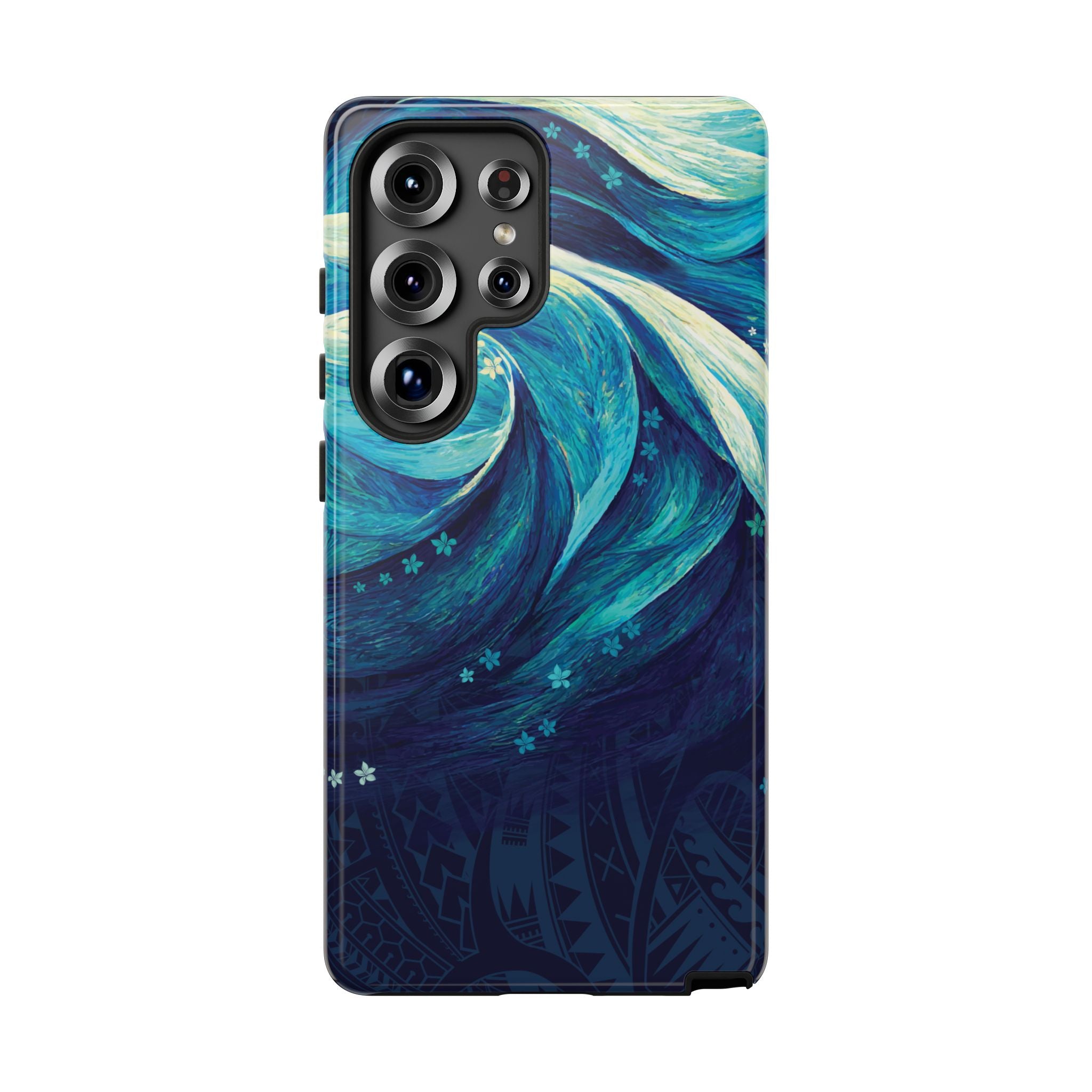 Woman holding Eternal Mana Tough Samsung Galaxy Case - Hawaiian Ocean Wave Polynesian Tribal Design - The Local Banyan