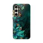Aloha Whispers Tough Samsung Galaxy Case Detail View - Hawaiian Abstract Green Floral Polynesian Design Close Up - The Local Banyan