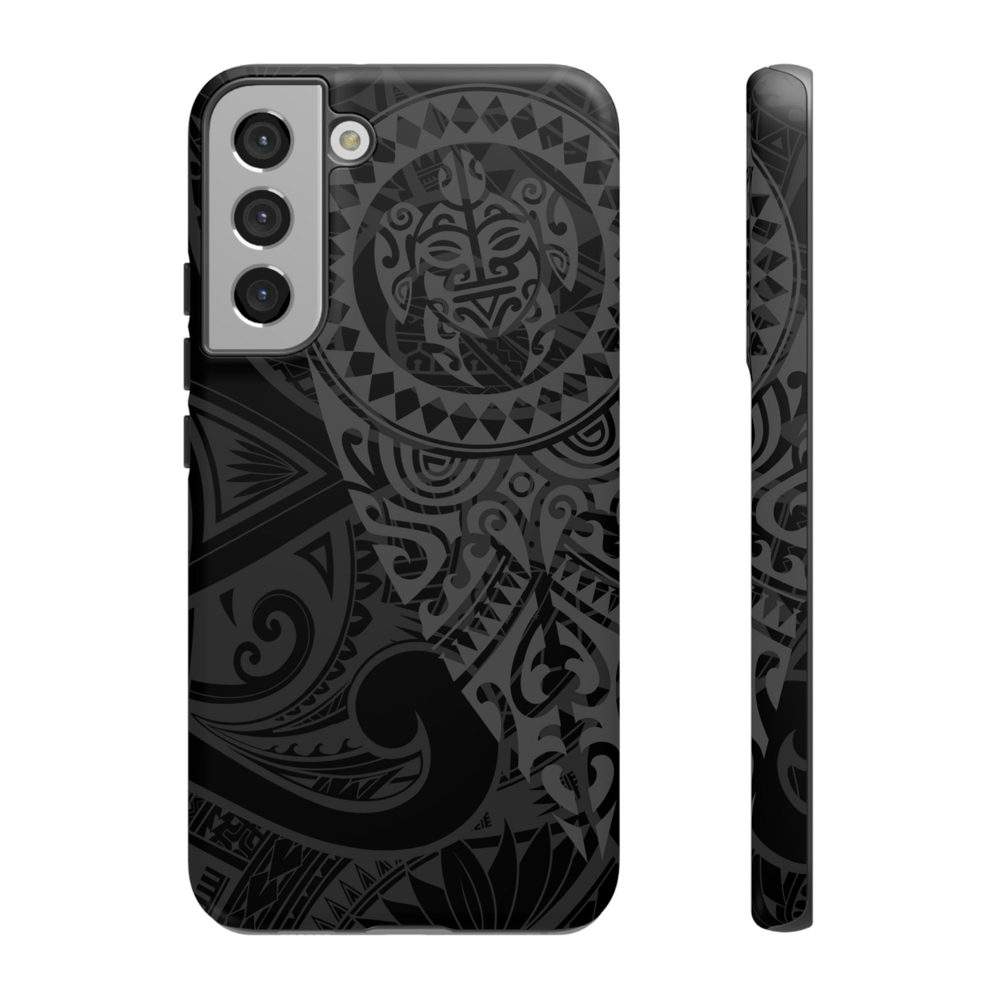 Tribal Guardian Tough Samsung Galaxy Case Samsung Galaxy S22 Plus Matte - Hawaiian Black on Black Polynesian Tribal Design - The Local Banyan