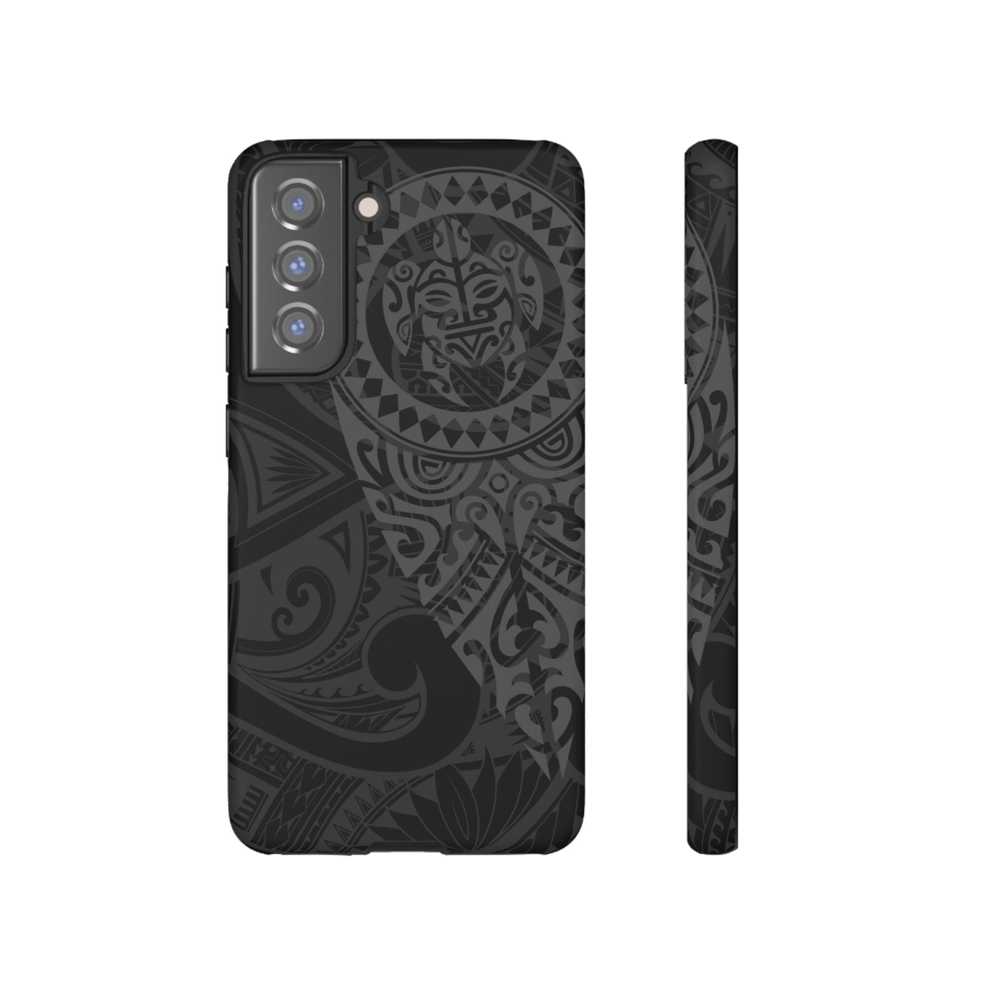 Tribal Guardian Tough Samsung Galaxy Case Samsung Galaxy S21 FE Matte - Hawaiian Black on Black Polynesian Tribal Design - The Local Banyan