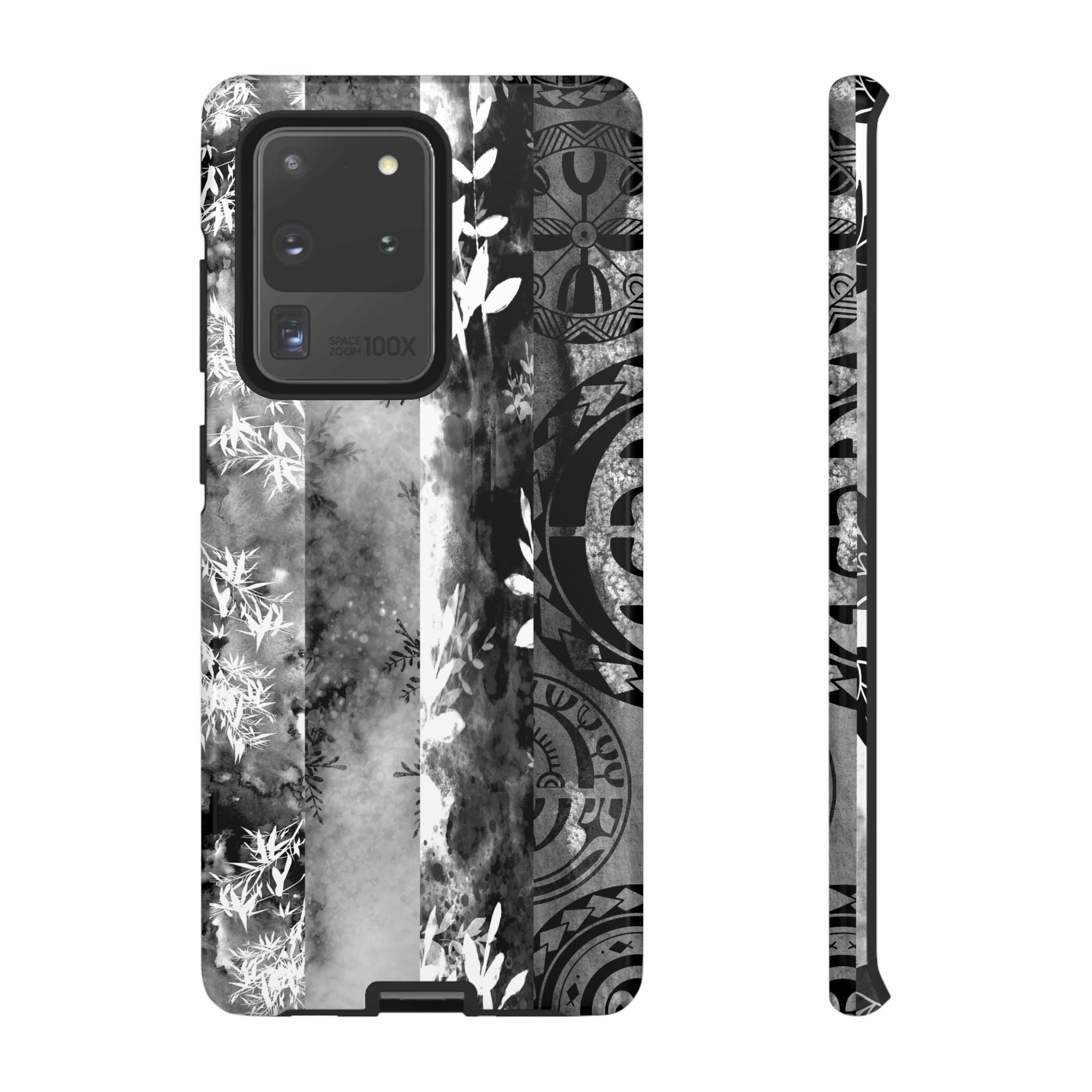Monochrome Oasis Tough Samsung Galaxy Case Samsung Galaxy S20 Ultra Glossy - Hawaiian Black White Botanical Tribal Design - The Local Banyan