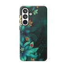 Aloha Whispers Tough Samsung Galaxy Case Detail View - Hawaiian Abstract Green Floral Polynesian Design Close Up - The Local Banyan