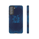 Kikokiko Lehua Tough Samsung Galaxy Case Samsung Galaxy S21 FE Glossy - Hawaiian Navy Blue Geometric Hibiscus Design - The Local Banyan