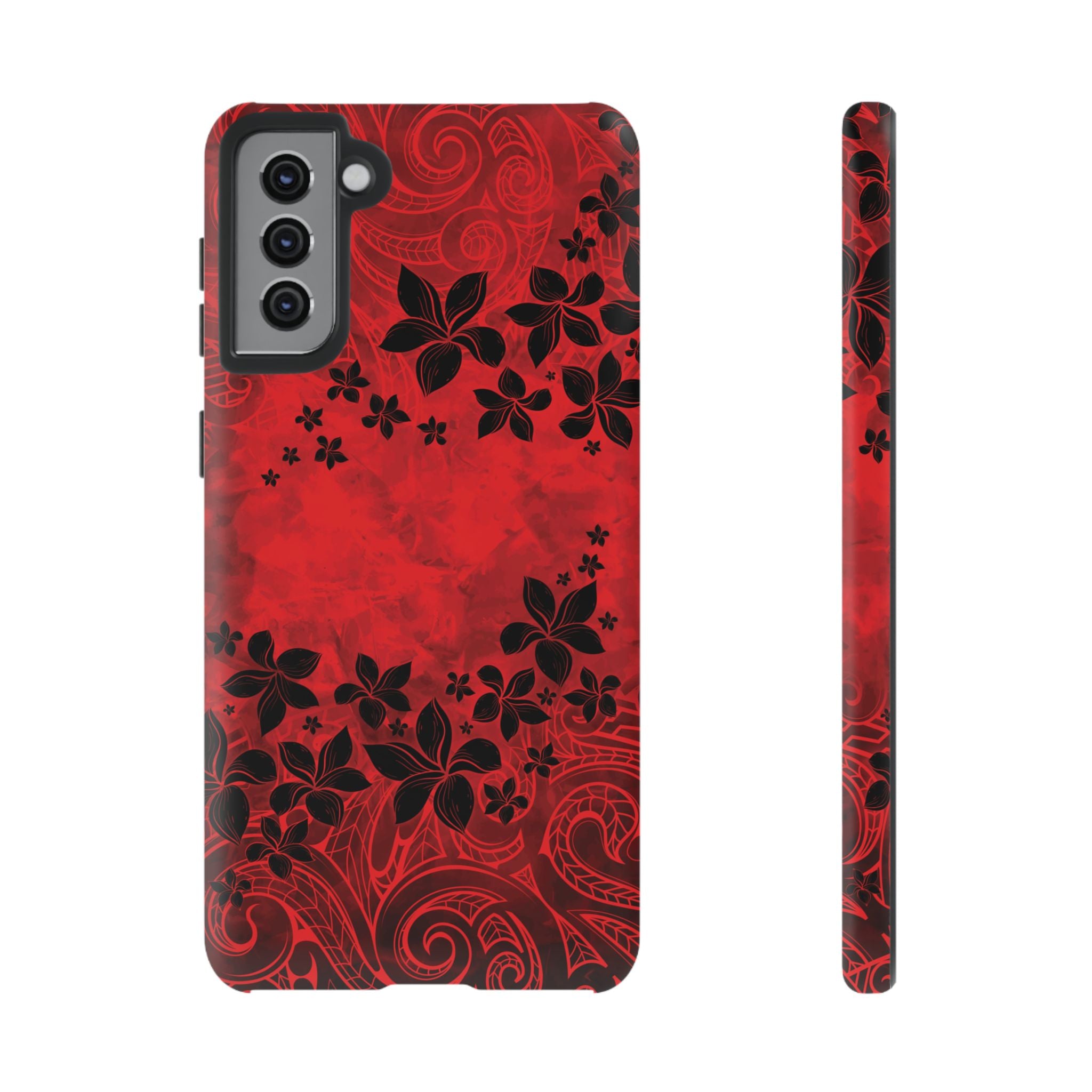 Keahi Pua Tough Samsung Galaxy Case Samsung Galaxy S21 Plus Matte - Hawaiian Fire Flower Red Tribal Floral Design - The Local Banyan