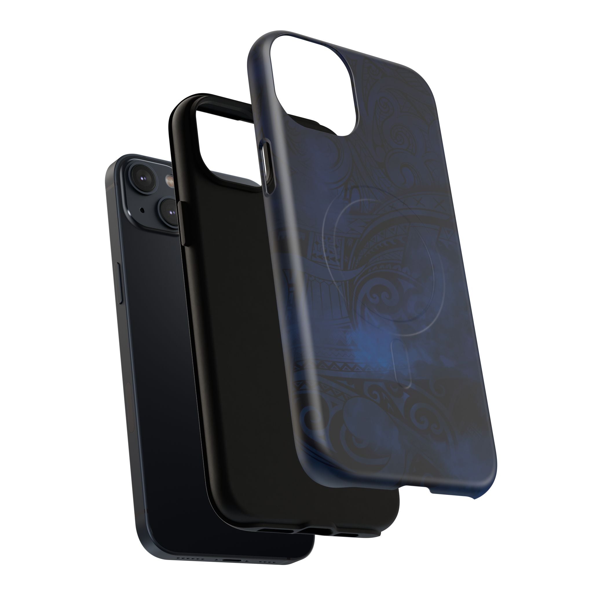 Midnight Essence MagSafe iPhone Case Detail View - Hawaiian Midnight Navy Polynesian Tribal Design Close Up - The Local Banyan